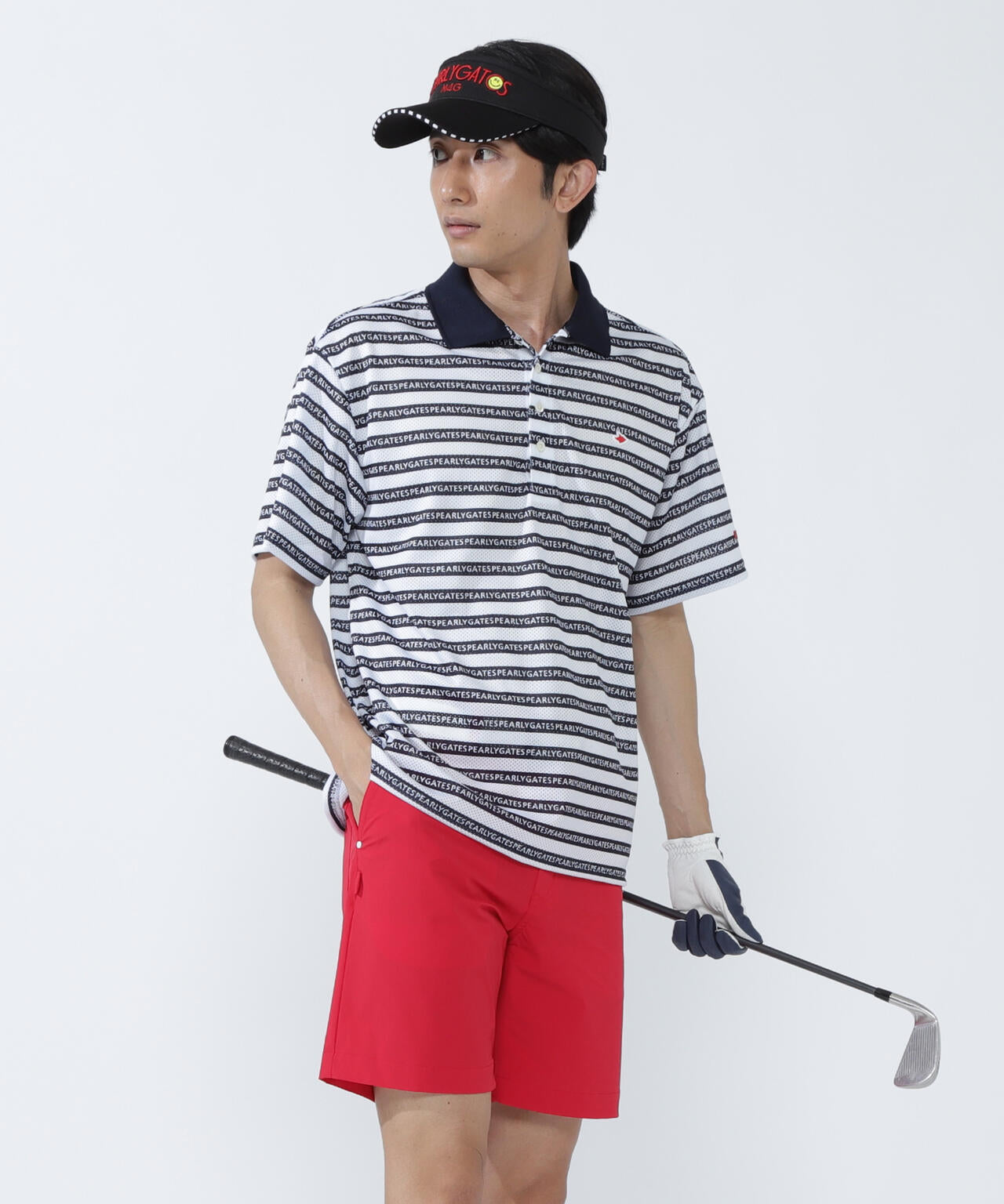 KAZEメッシュ半袖ポロシャツ <ロゴボーダー柄>