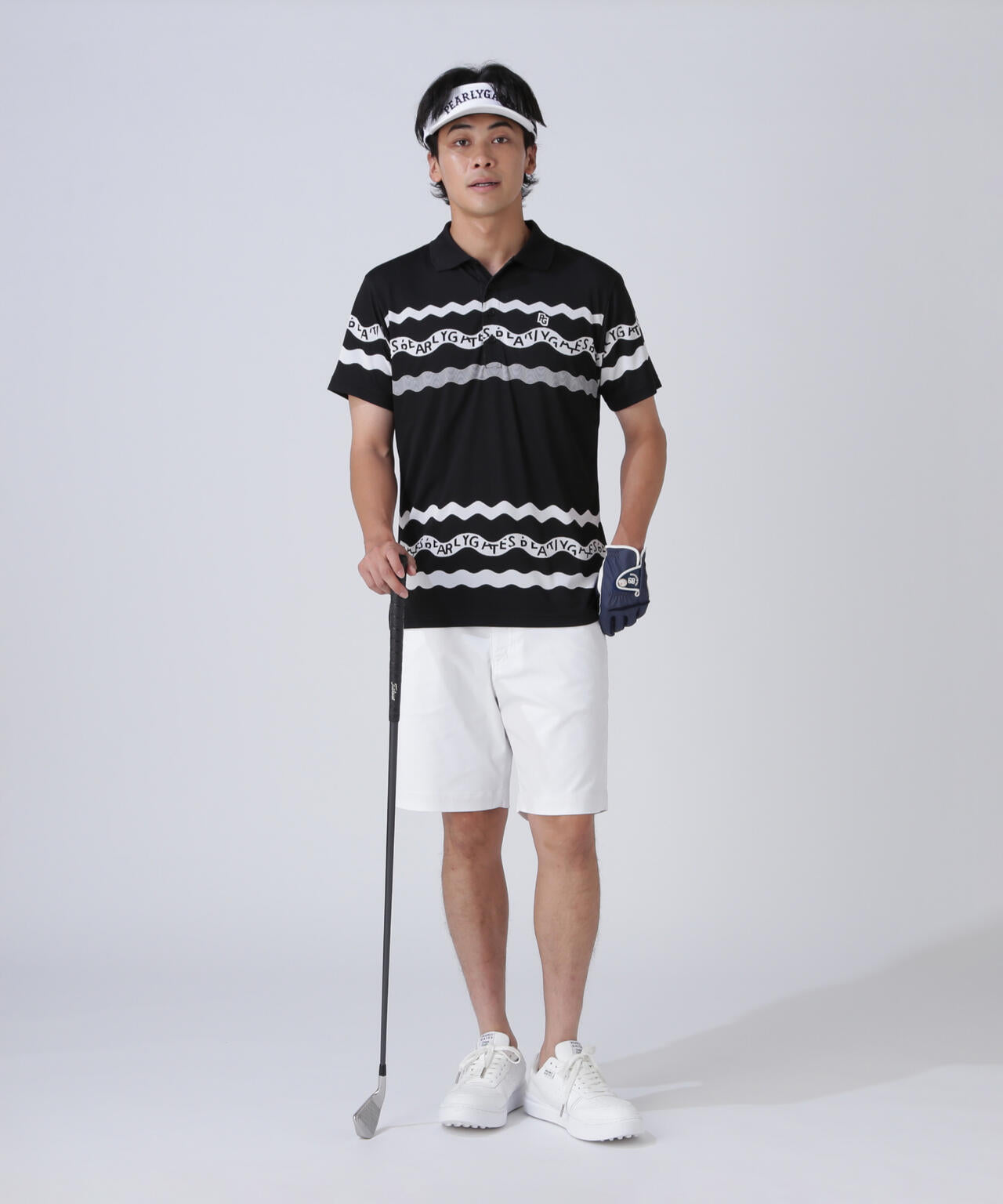 36Gパネルジャガード半袖ポロシャツ <ウェーブロゴボーダー柄>