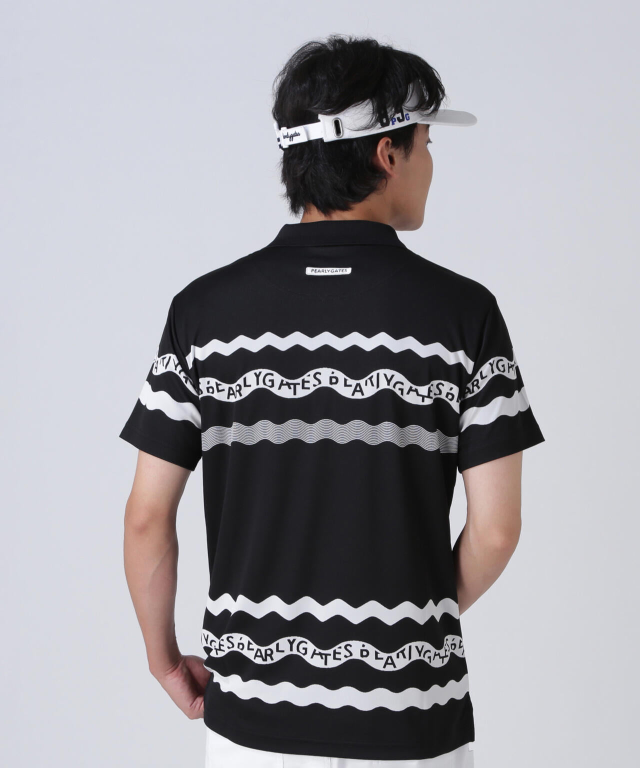 36Gパネルジャガード半袖ポロシャツ <ウェーブロゴボーダー柄>