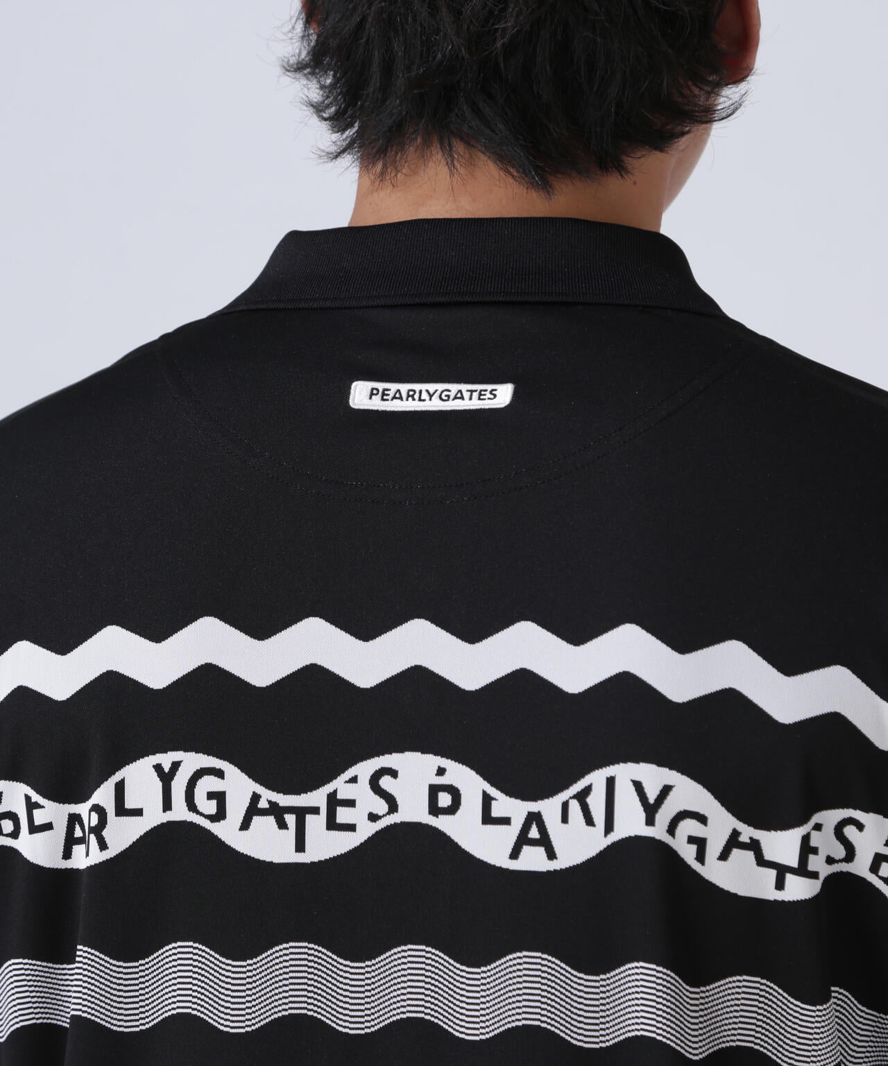 36Gパネルジャガード半袖ポロシャツ <ウェーブロゴボーダー柄>