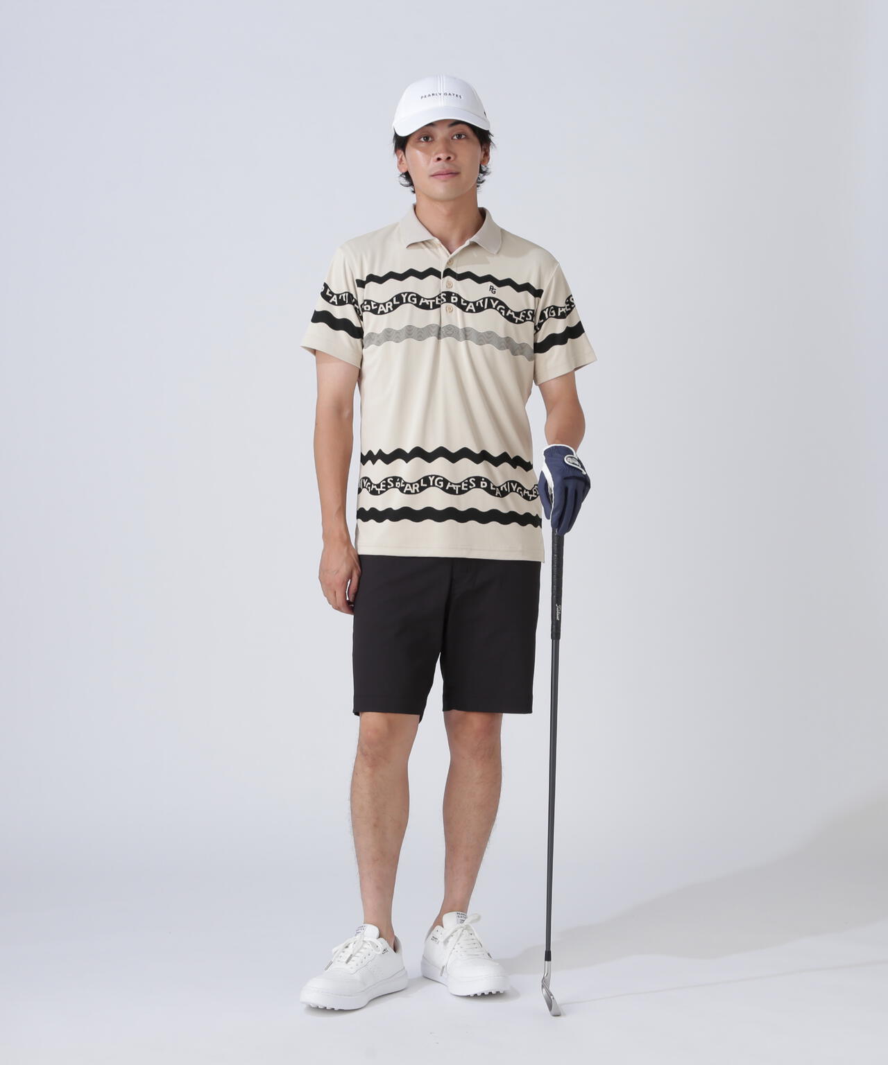 36Gパネルジャガード半袖ポロシャツ <ウェーブロゴボーダー柄>