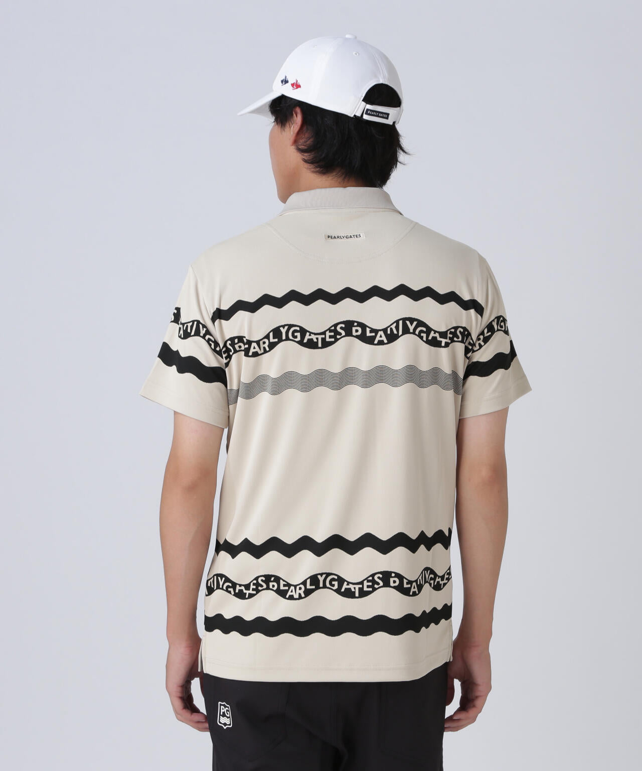 36Gパネルジャガード半袖ポロシャツ <ウェーブロゴボーダー柄>