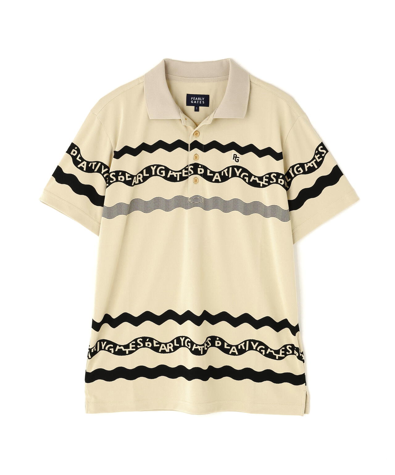 36Gパネルジャガード半袖ポロシャツ <ウェーブロゴボーダー柄>