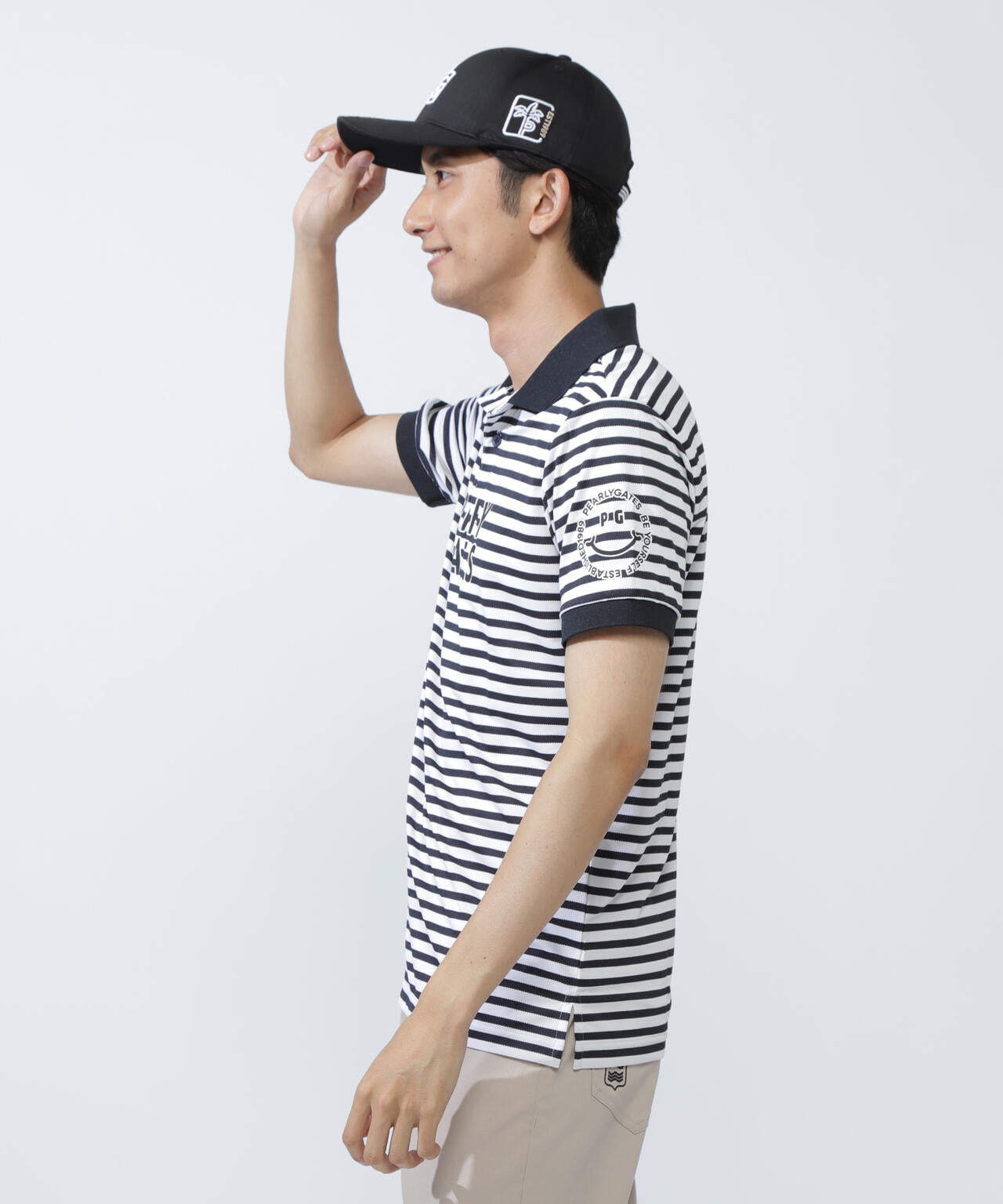 PG is PG ハイゲージストレッチBOXカノコ半袖ポロシャツ <ボーダー柄>