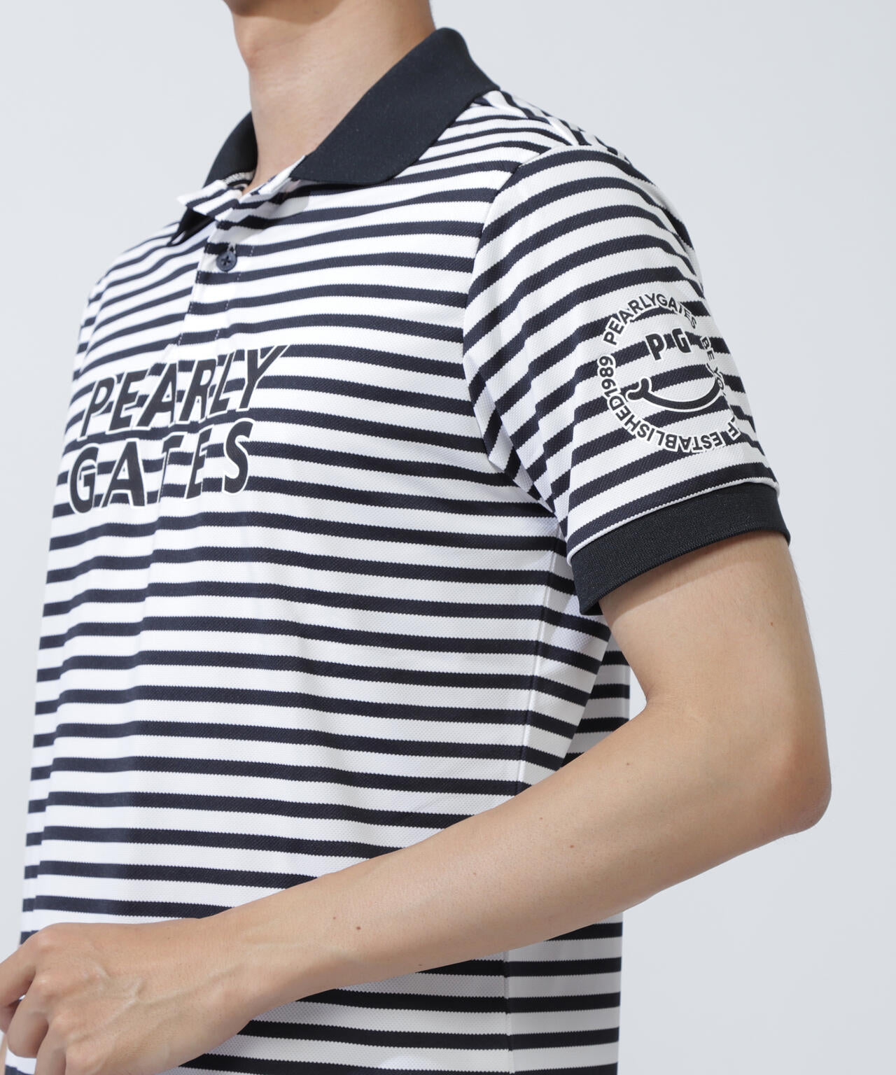 PG is PG ハイゲージストレッチBOXカノコ半袖ポロシャツ <ボーダー柄>