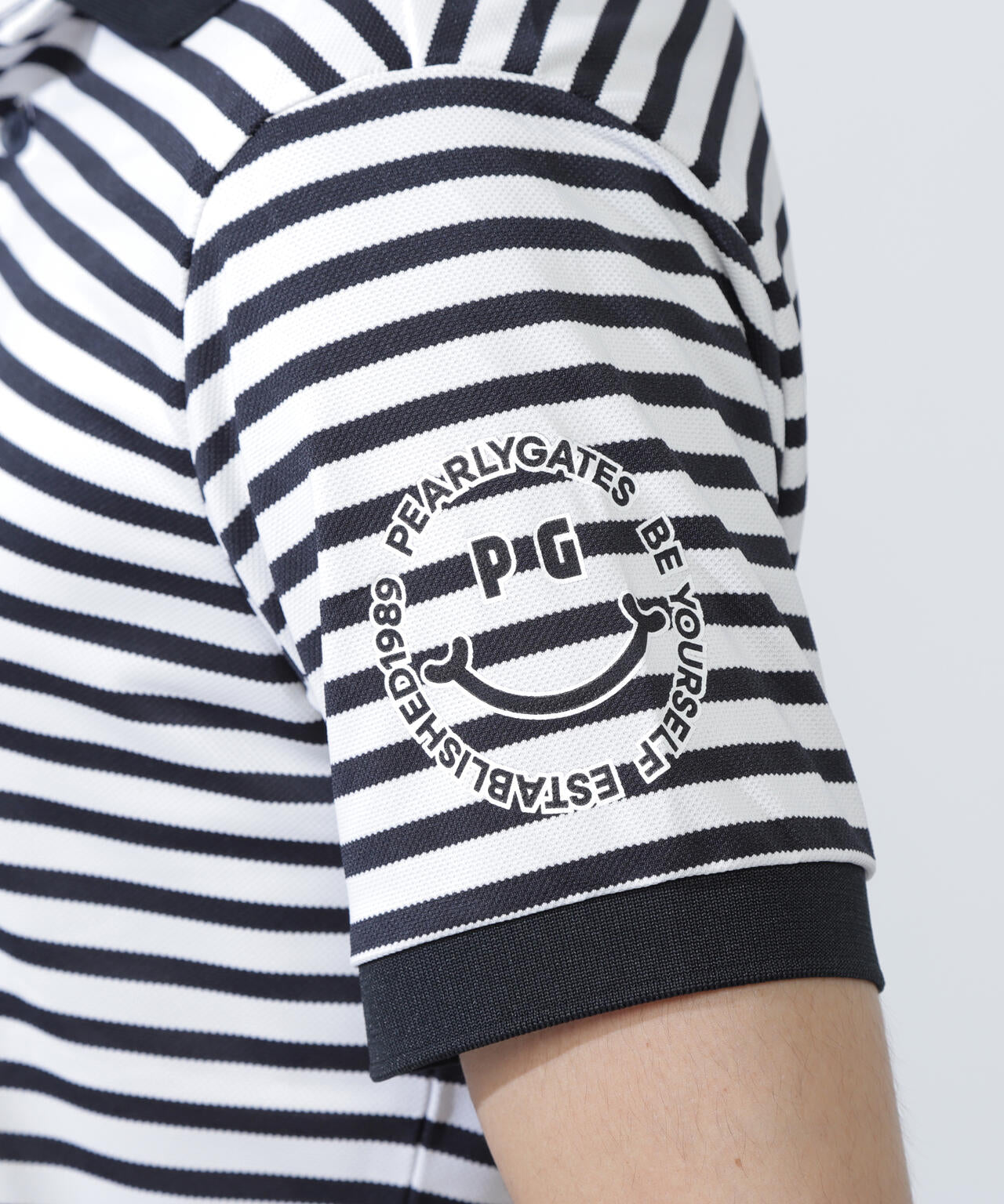 PG is PG ハイゲージストレッチBOXカノコ半袖ポロシャツ <ボーダー柄>