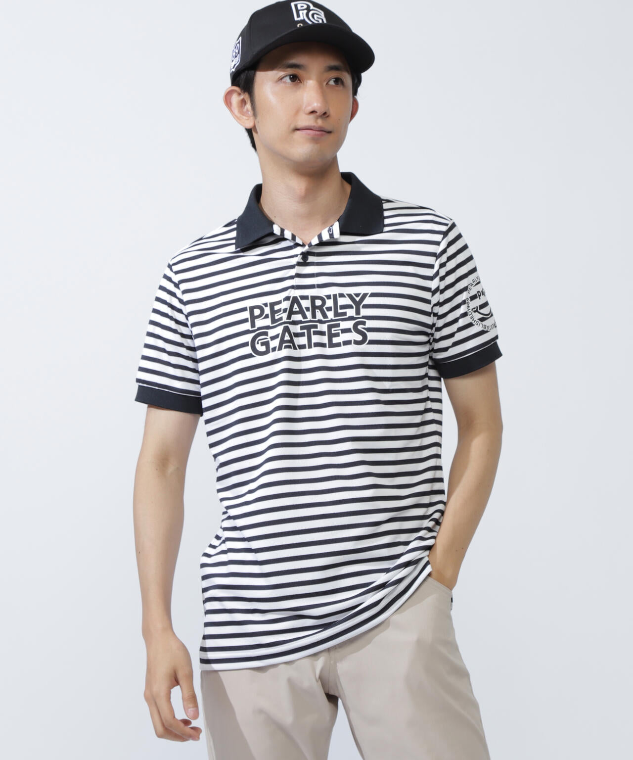 PG is PG ハイゲージストレッチBOXカノコ半袖ポロシャツ <ボーダー柄>