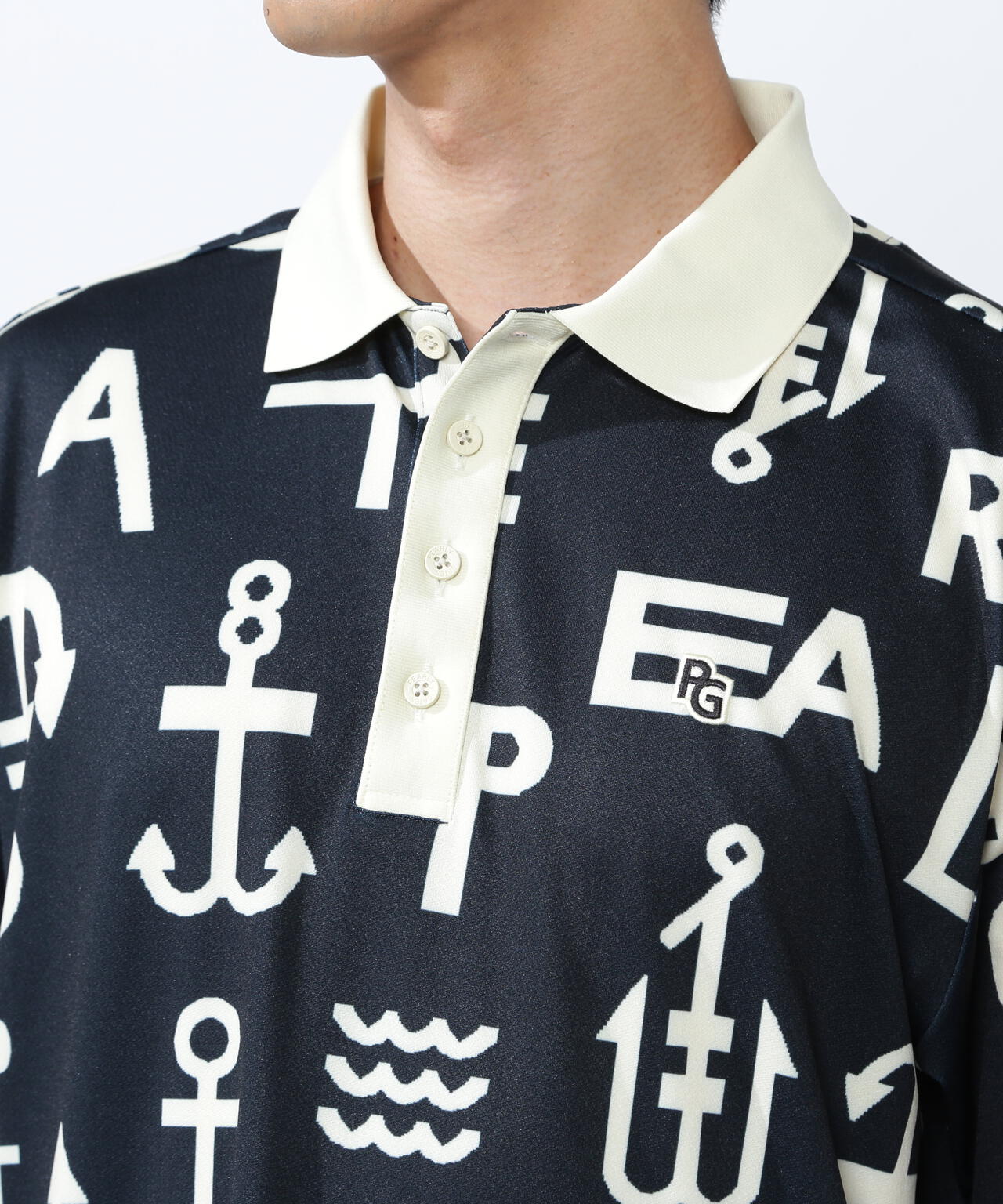 梨地半袖ポロシャツ <アンカーロゴ総柄>