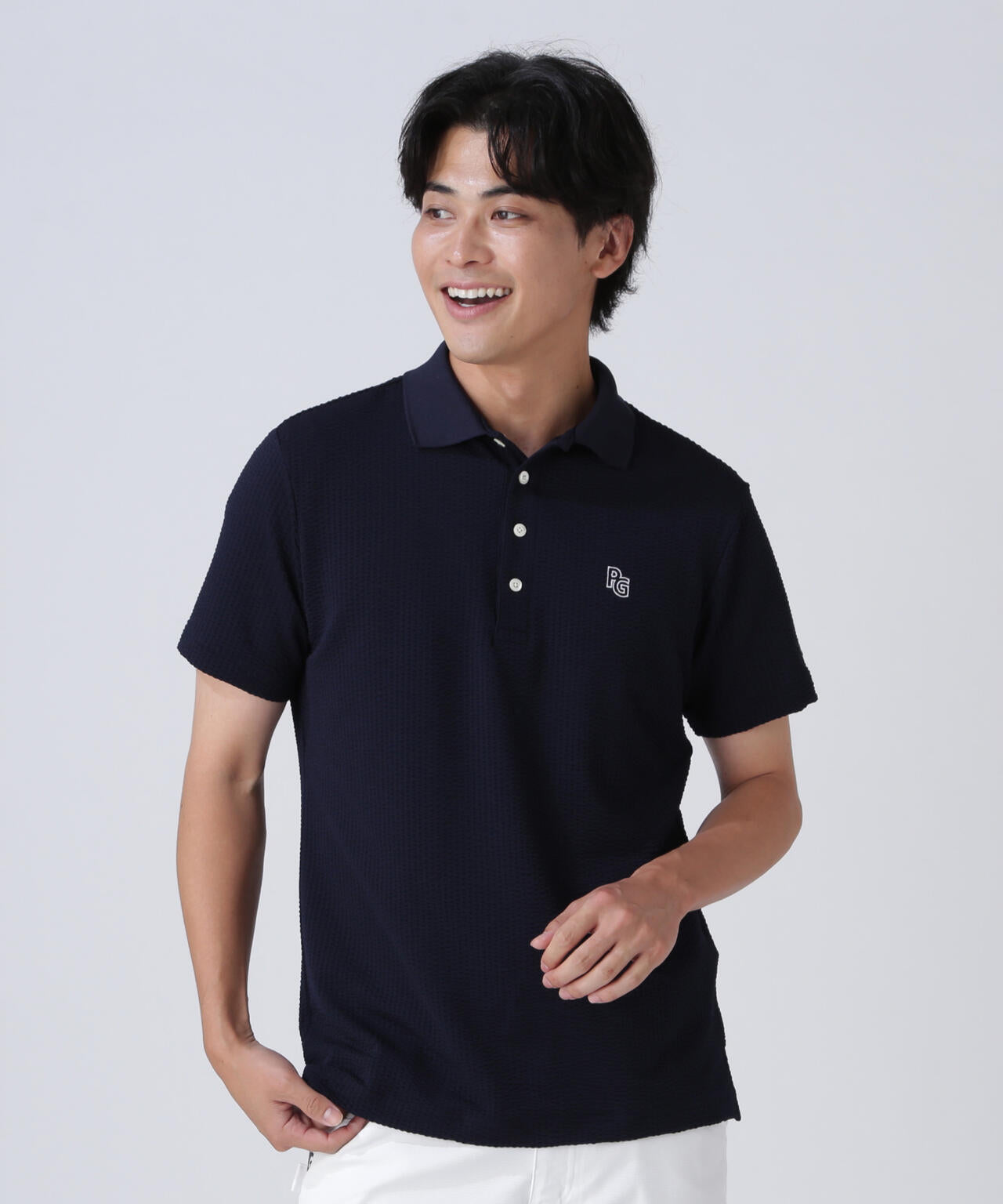 サッカーストライプ半袖ポロシャツ