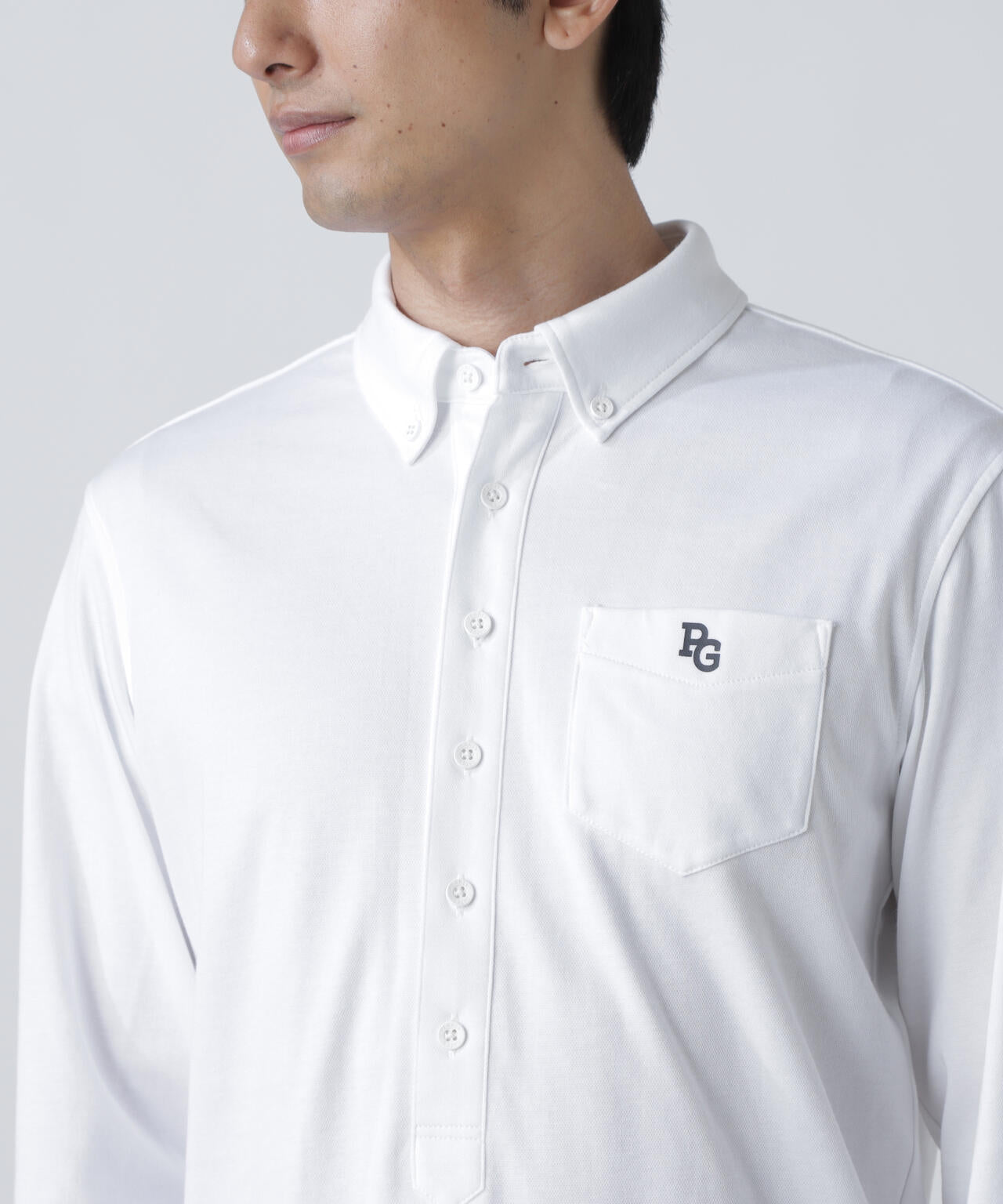 TCドットジャガード長袖ボタンダウンカットソー