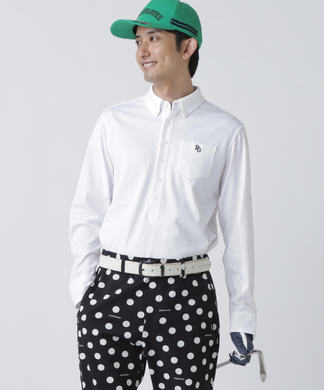 TCドットジャガード長袖ボタンダウンカットソー