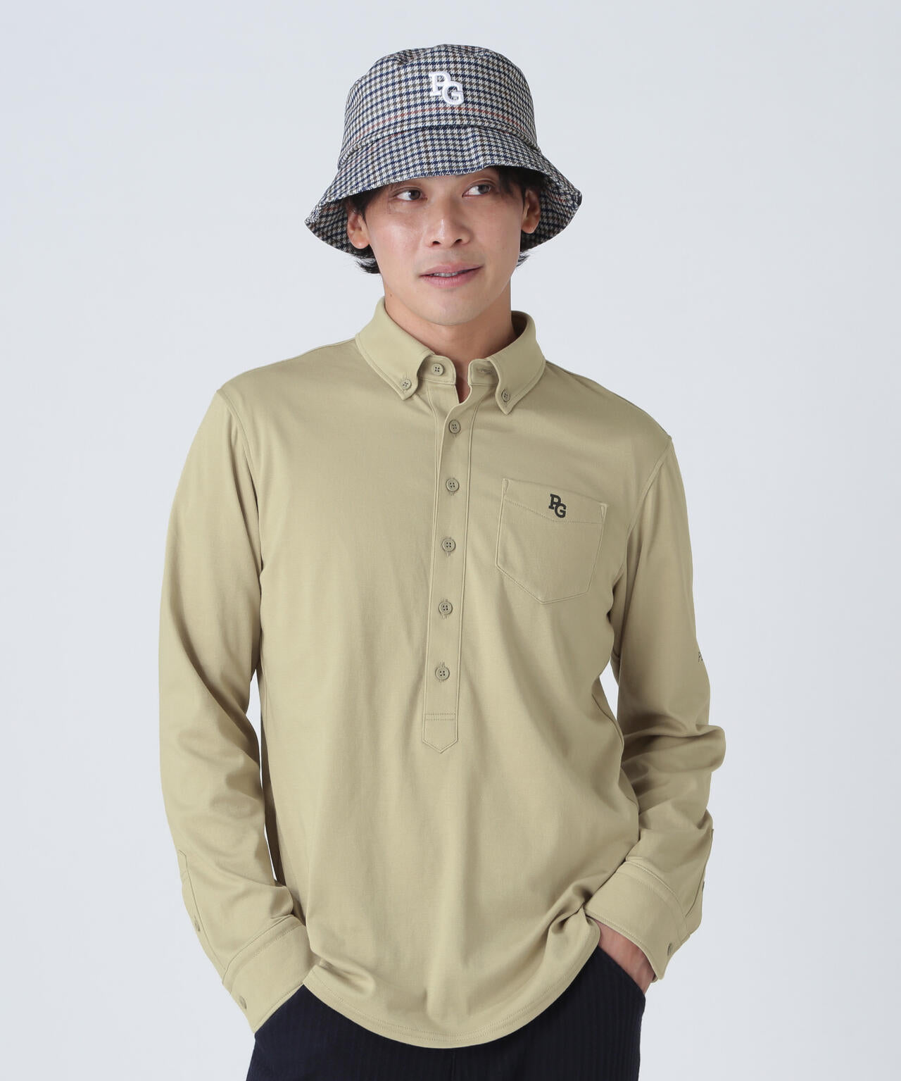 TCドットジャガード長袖ボタンダウンカットソー