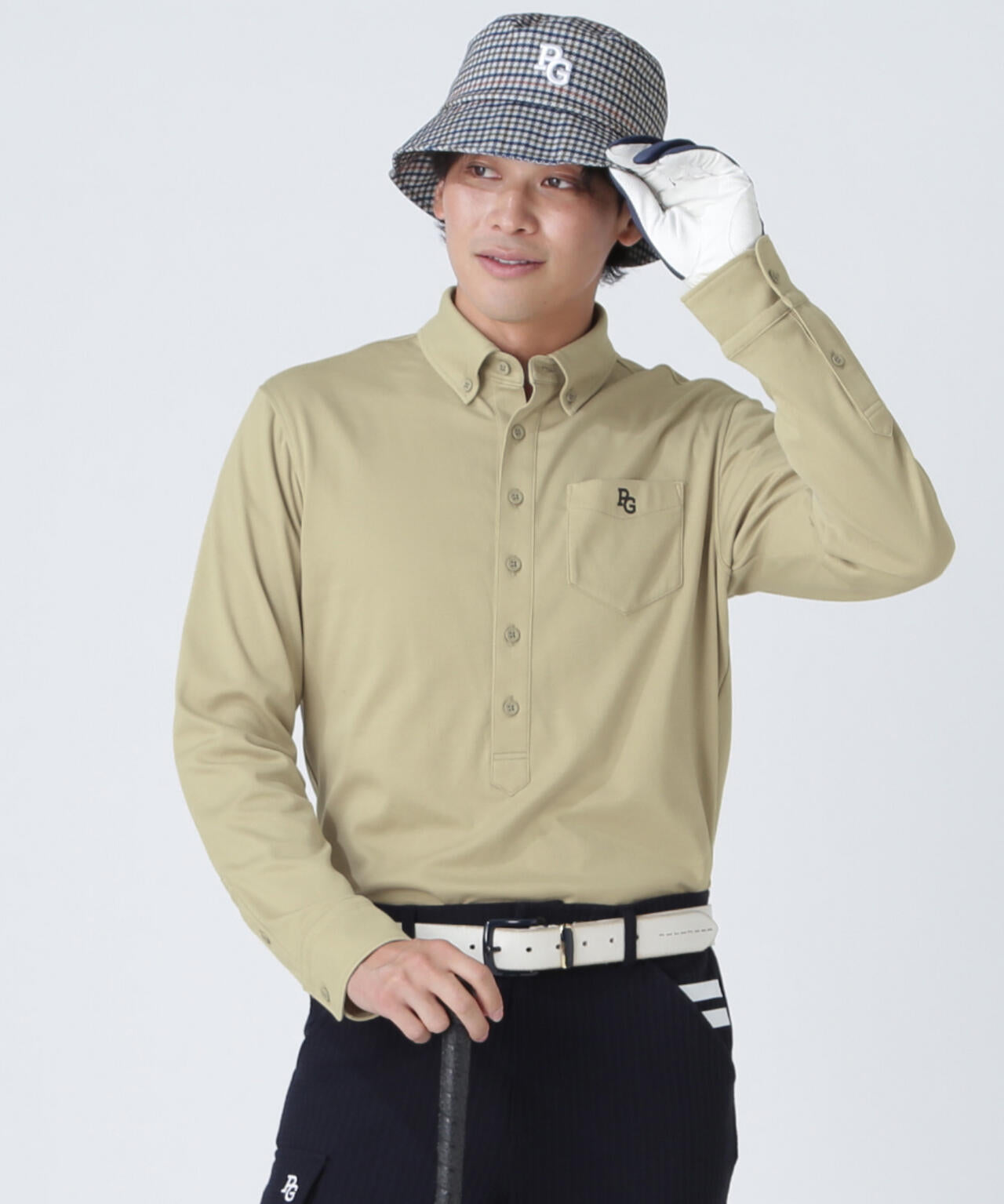 TCドットジャガード長袖ボタンダウンカットソー