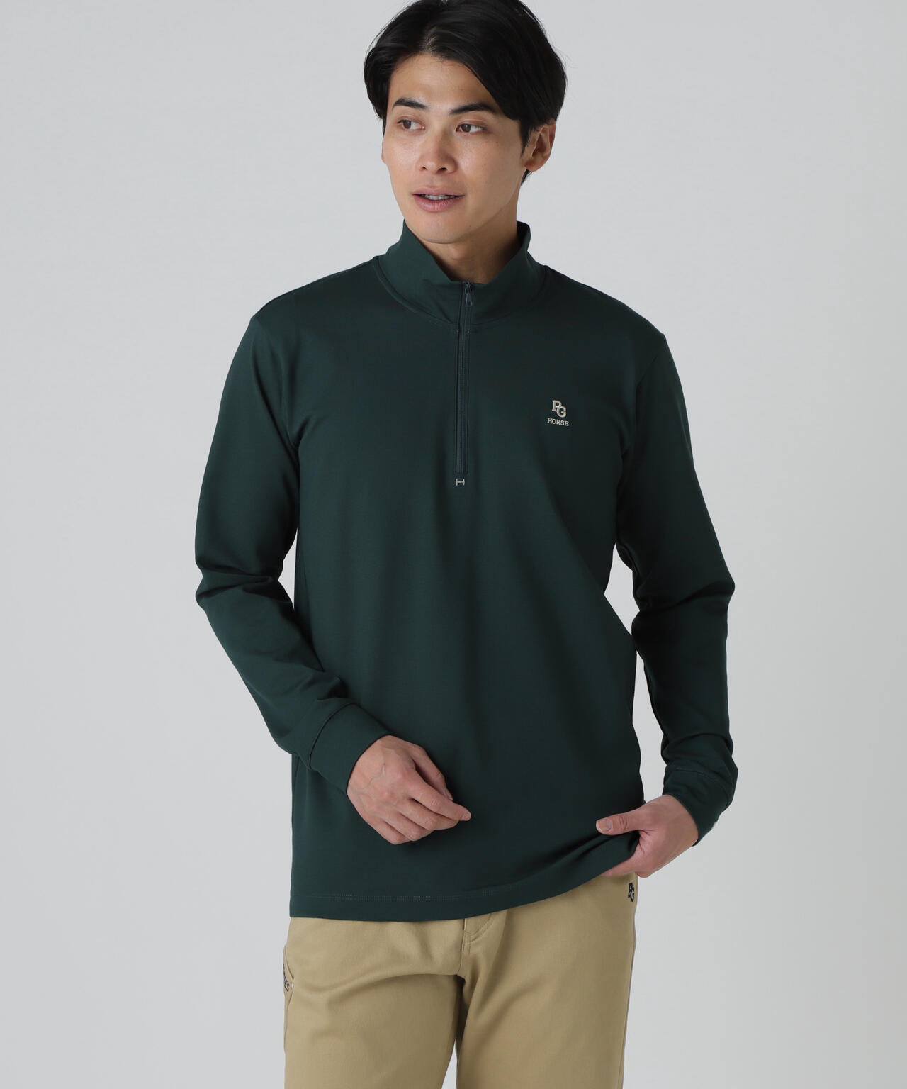 【PGHORSE】ソフトフィールポンチ長袖ハーフジップカットソー