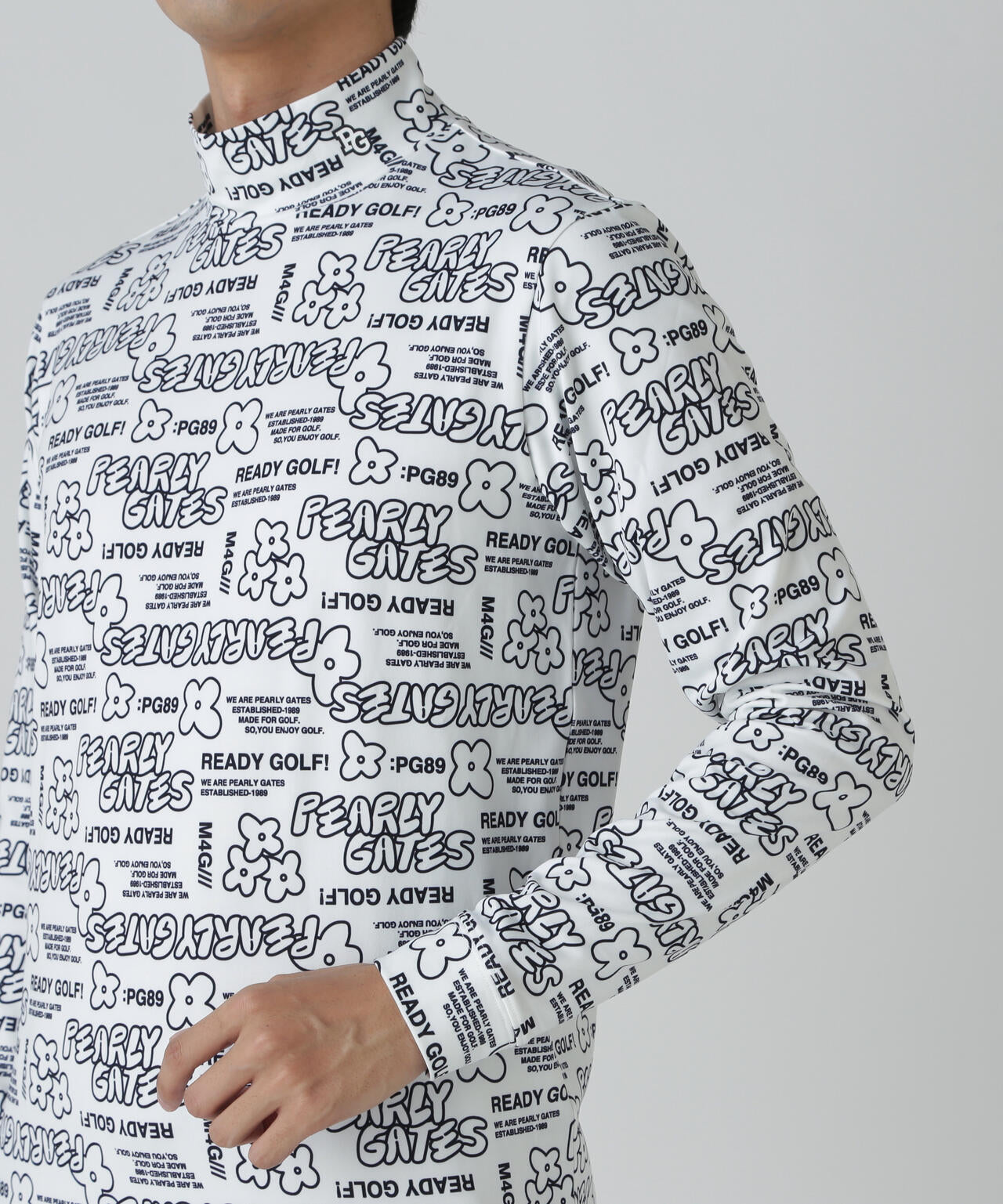 裏起毛ベア天竺長袖ハイネックカットソー <ロゴ×花柄プリント>