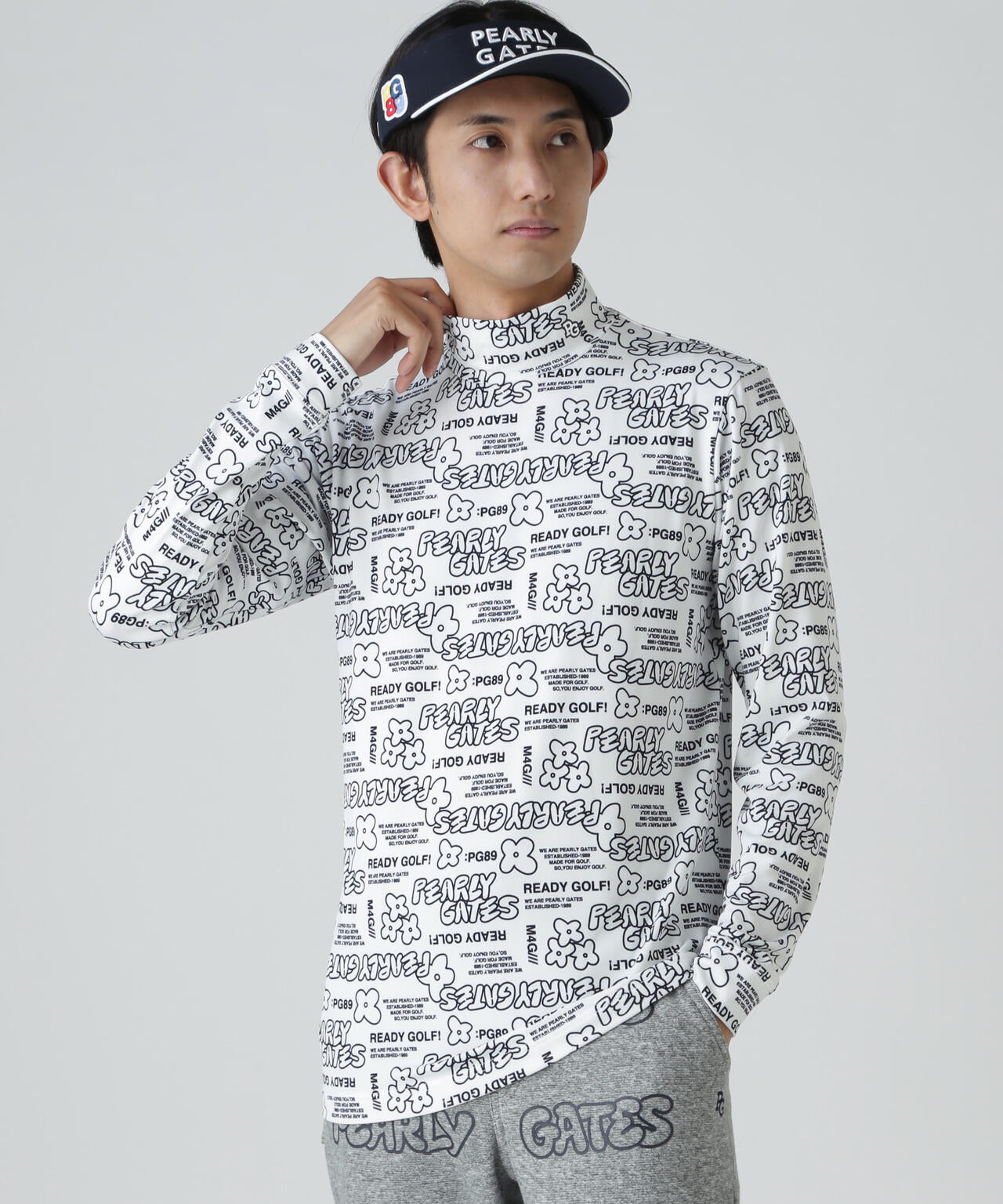 裏起毛ベア天竺長袖ハイネックカットソー <ロゴ×花柄プリント>