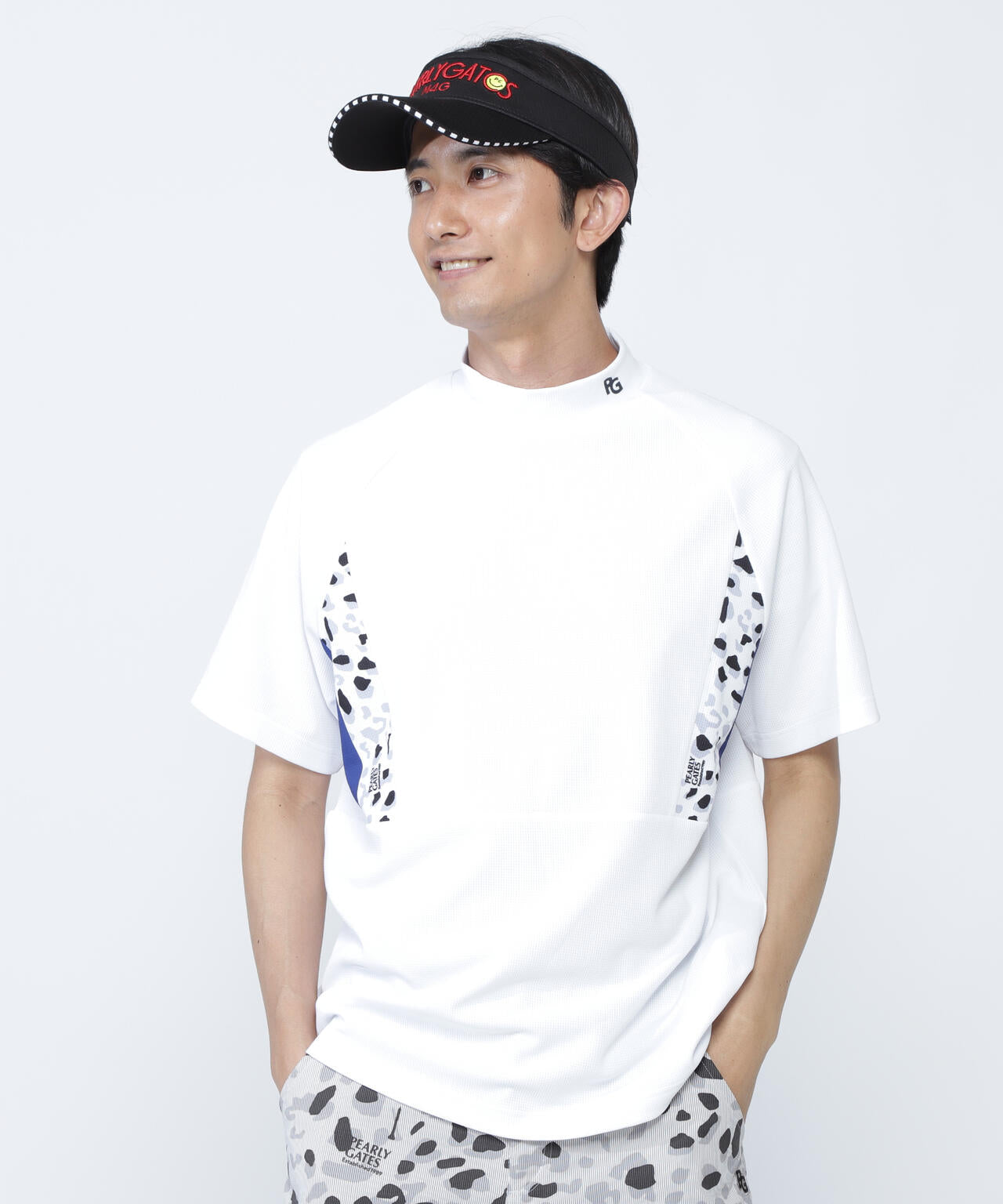 アクアツイストドットメッシュ半袖モックネックカットソー