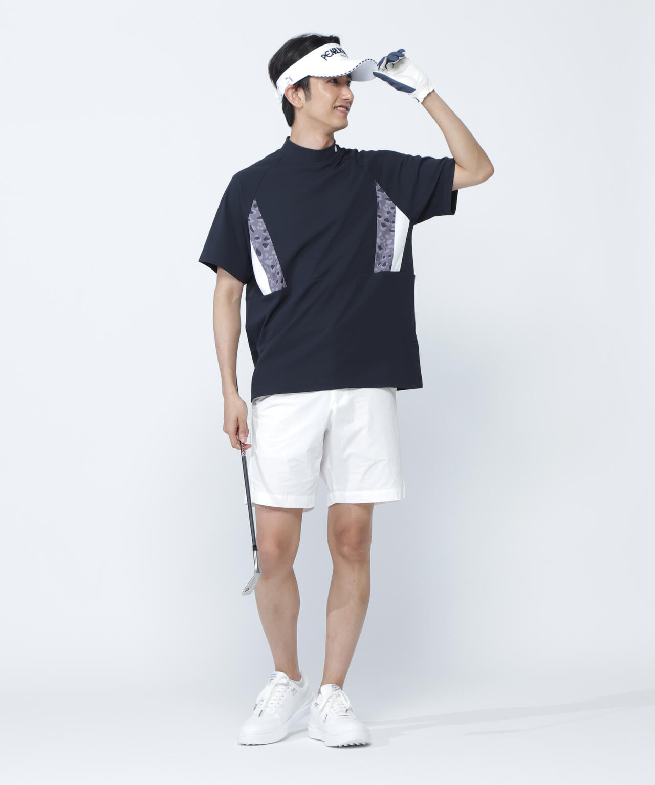 アクアツイストドットメッシュ半袖モックネックカットソー