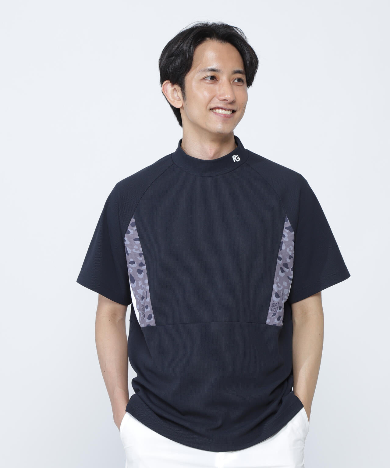 アクアツイストドットメッシュ半袖モックネックカットソー