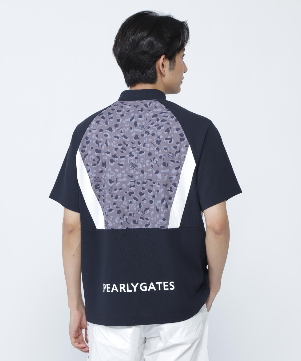 アクアツイストドットメッシュ半袖モックネックカットソー