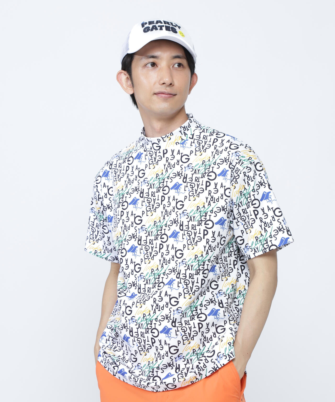 BALLくんロゴ総柄プリント半袖モックネックカットソー