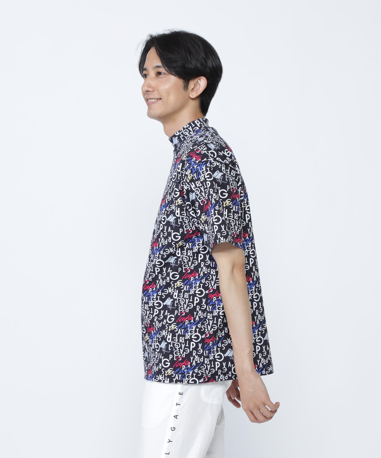 BALLくんロゴ総柄プリント半袖モックネックカットソー