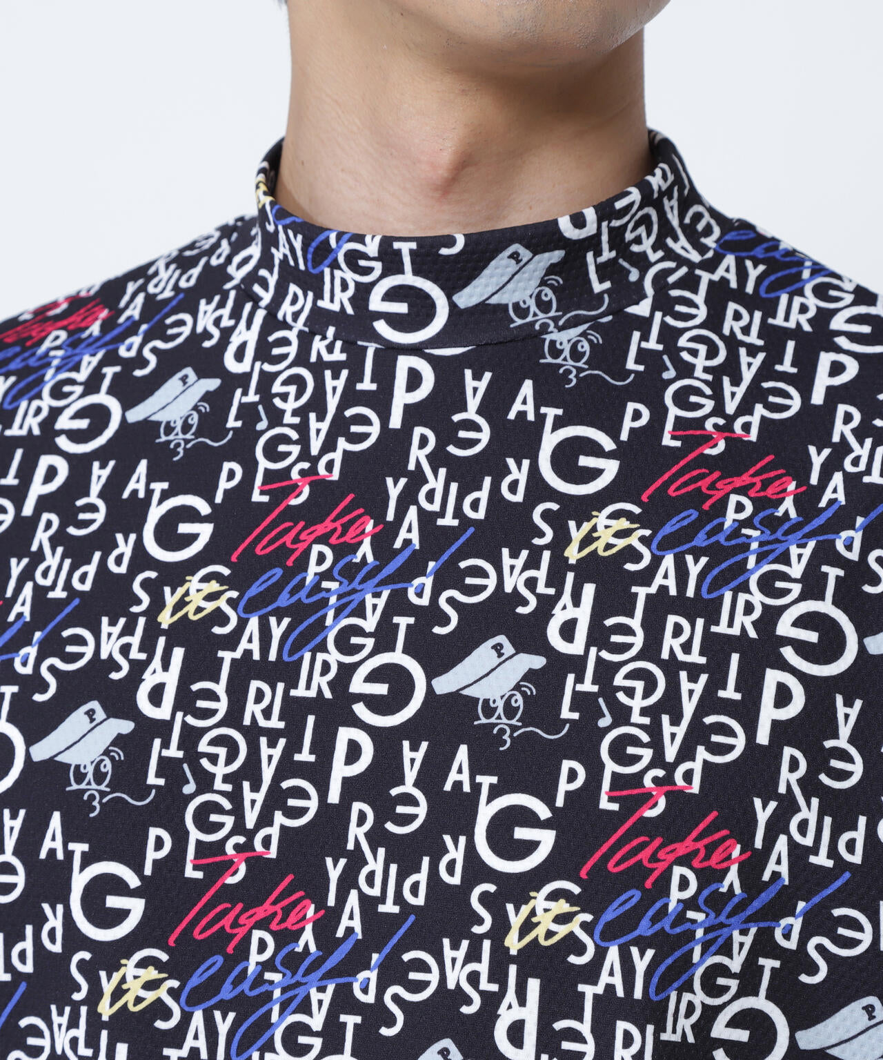 BALLくんロゴ総柄プリント半袖モックネックカットソー