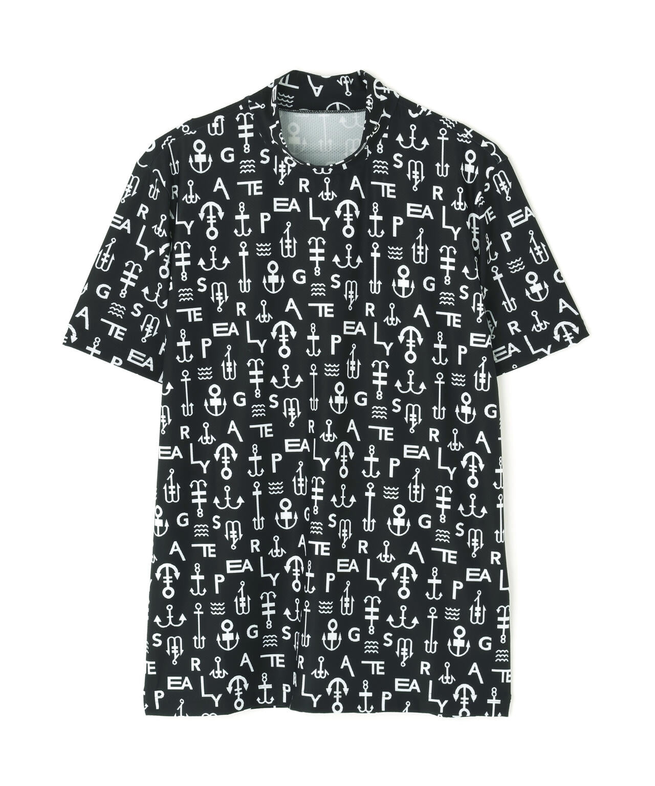 アンカーロゴ柄プリント半袖モックネックカットソー