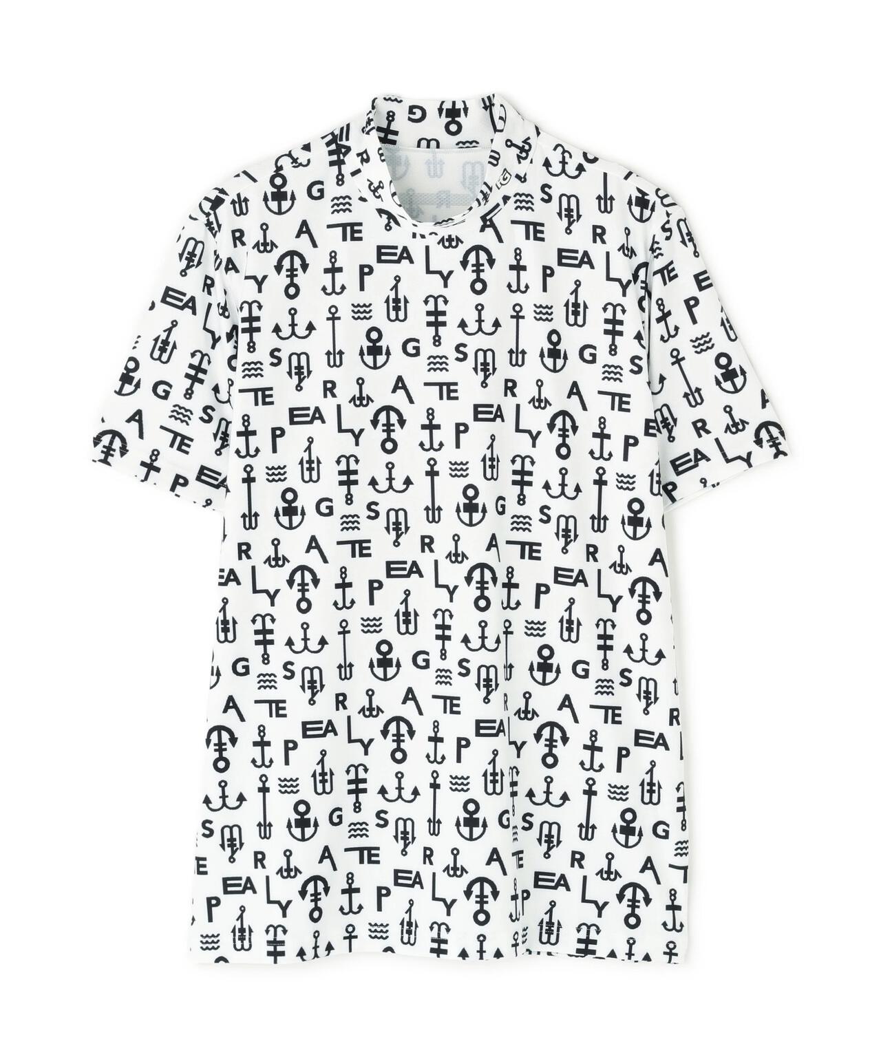 アンカーロゴ柄プリント半袖モックネックカットソー