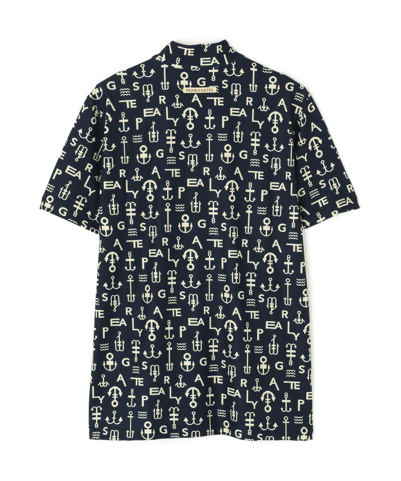 アンカーロゴ柄プリント半袖モックネックカットソー