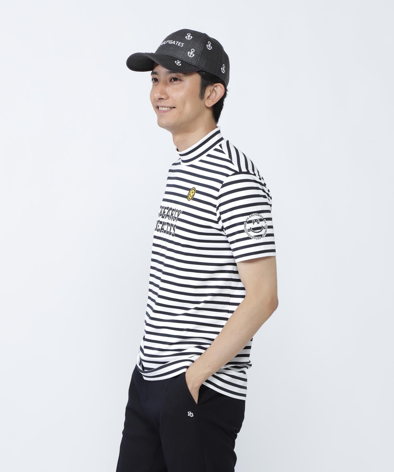 ボーダー柄 PG is PG ベアカノコ半袖ハイネックカットソー <ボーダー柄>