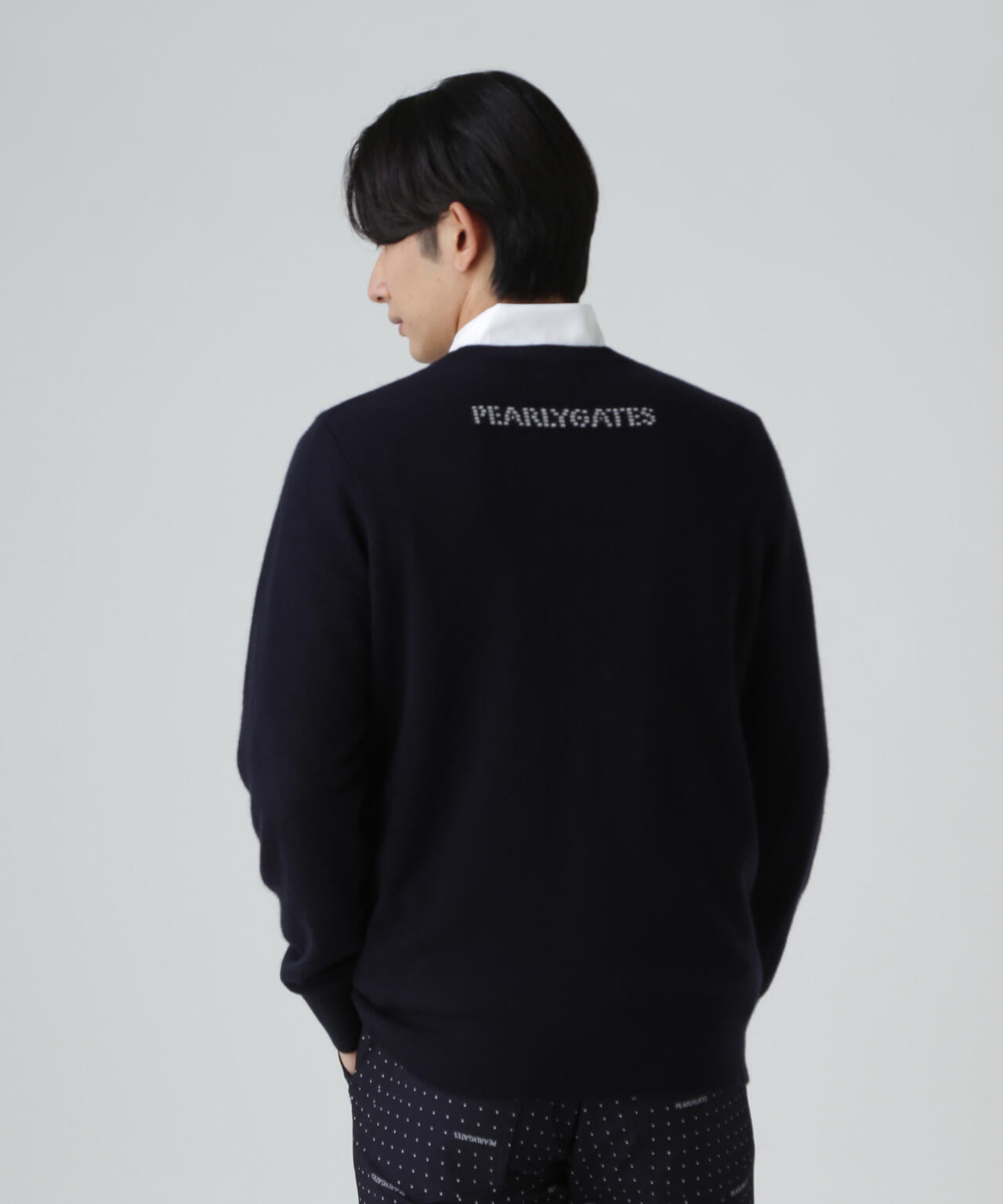 12G部分ジャガードカシミヤ100クルーネックニットプルオーバー