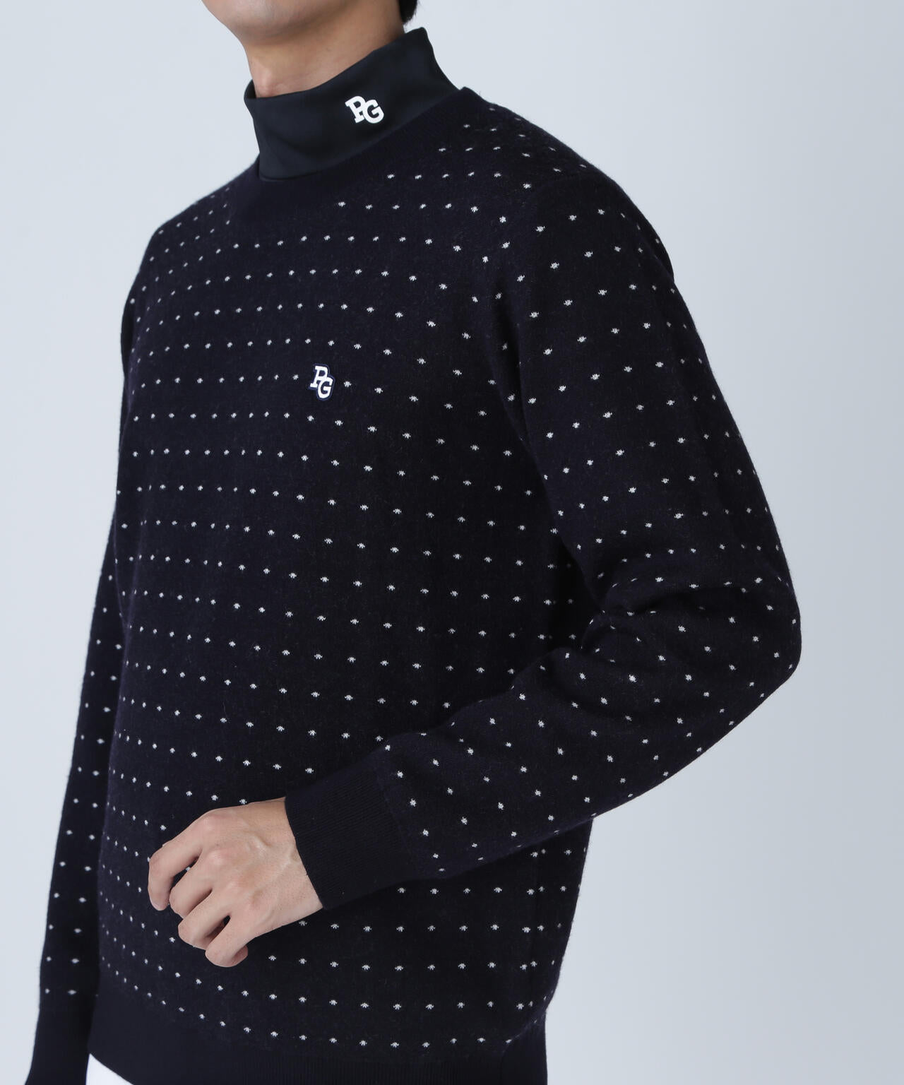 14Gダブルジャガードカシミヤ混クルーネックニットプルオーバー <ミニドット柄>