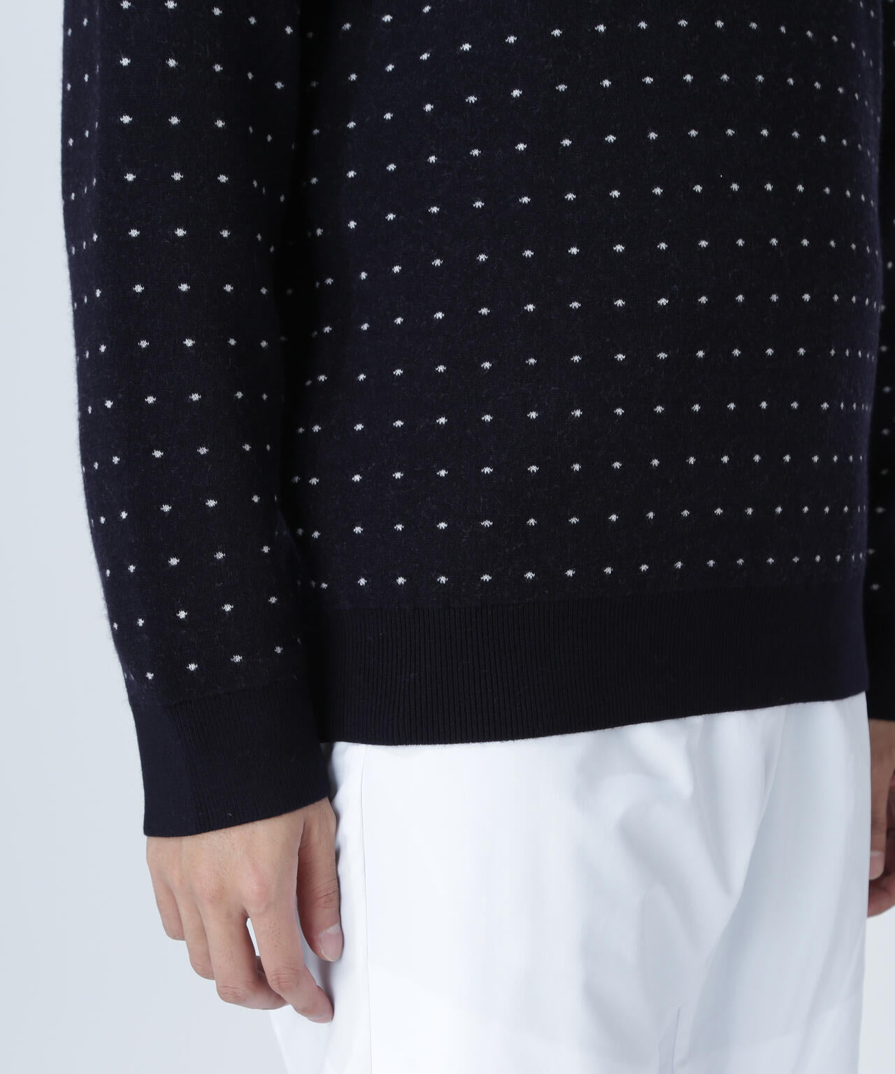 14Gダブルジャガードカシミヤ混クルーネックニットプルオーバー <ミニドット柄>