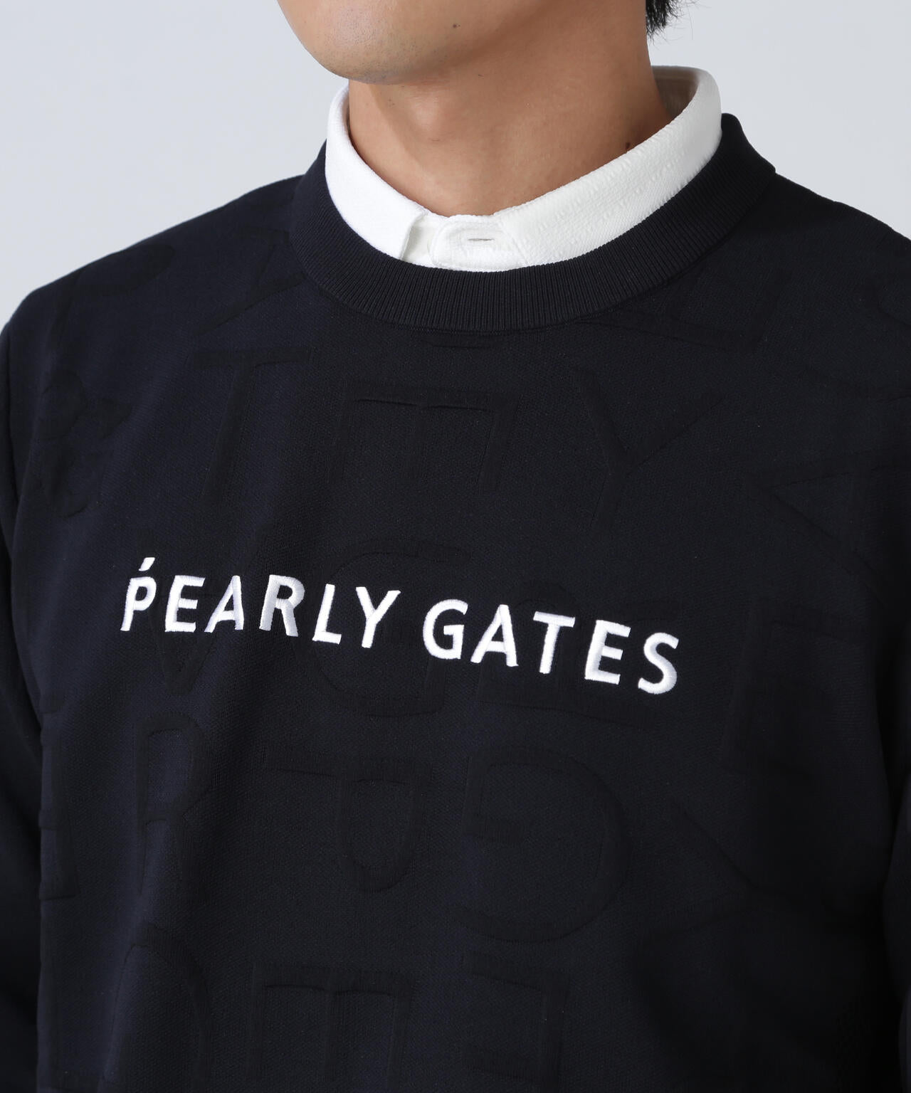 14Gクルーネックニットプルオーバー <ジャガードロゴ総柄>