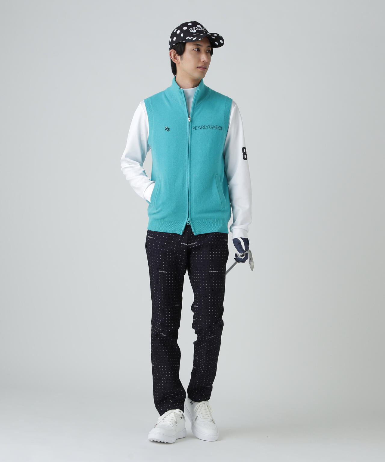 12G部分ジャガード カシミヤ100 フルジップアップニットベスト