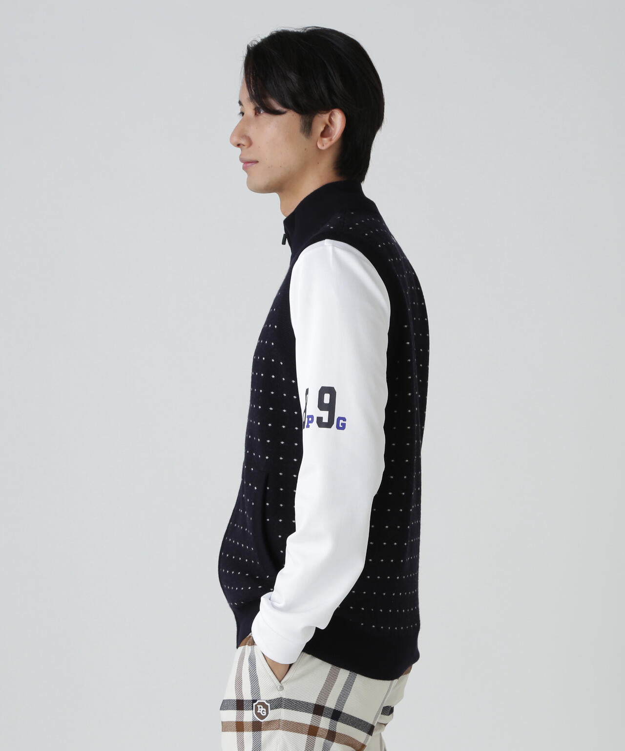 14Gダブルジャガードカシミヤ混フルジップニットベスト <ミニドット柄>