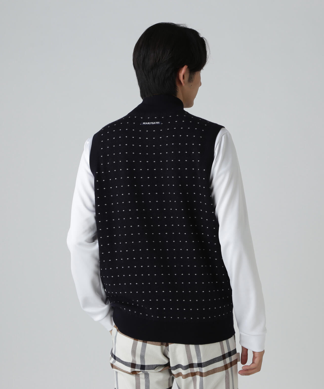 14Gダブルジャガードカシミヤ混フルジップニットベスト <ミニドット柄>