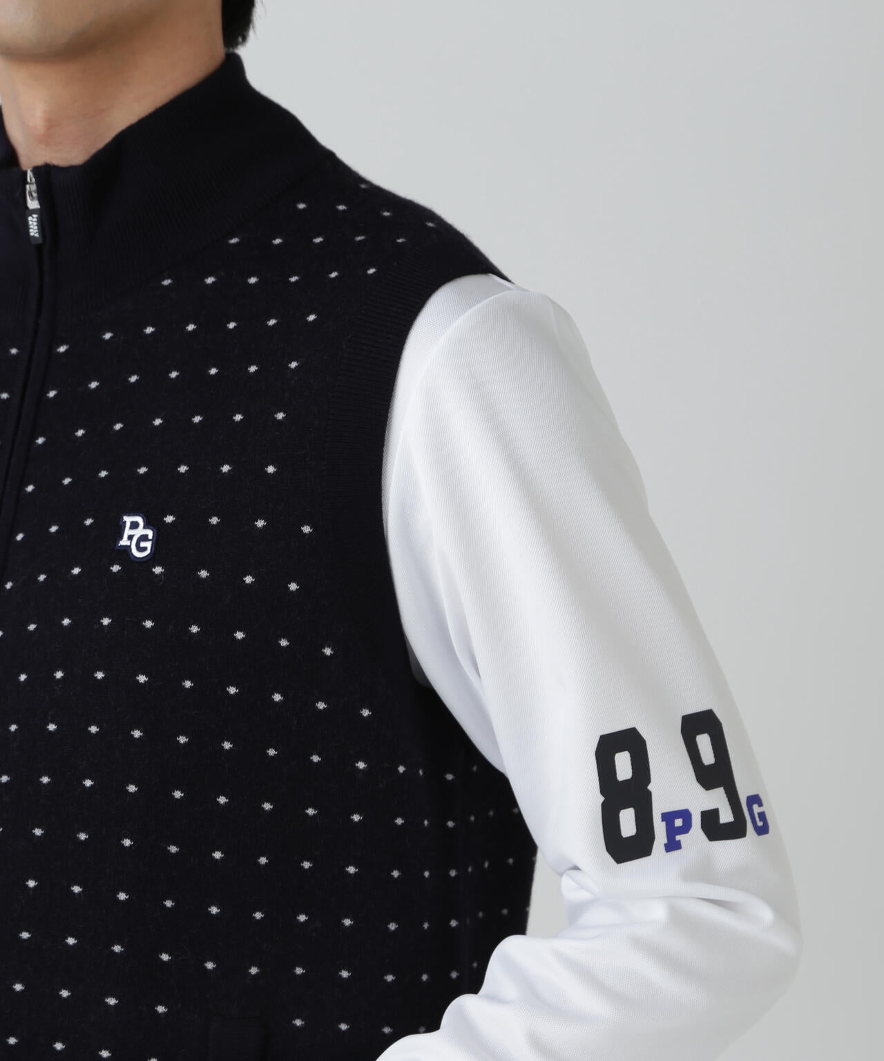 14Gダブルジャガードカシミヤ混フルジップニットベスト <ミニドット柄>