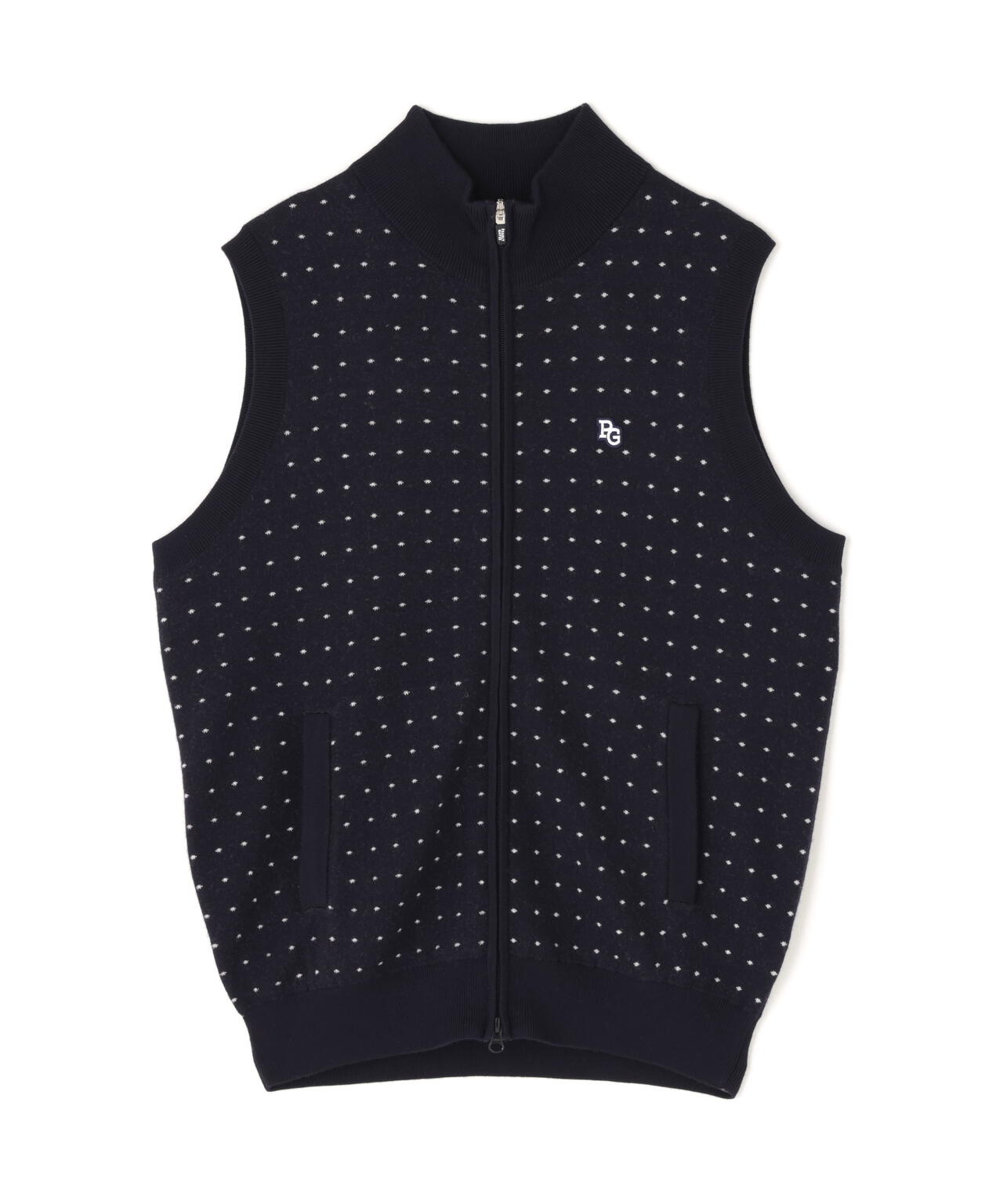 14Gダブルジャガードカシミヤ混フルジップニットベスト <ミニドット柄>