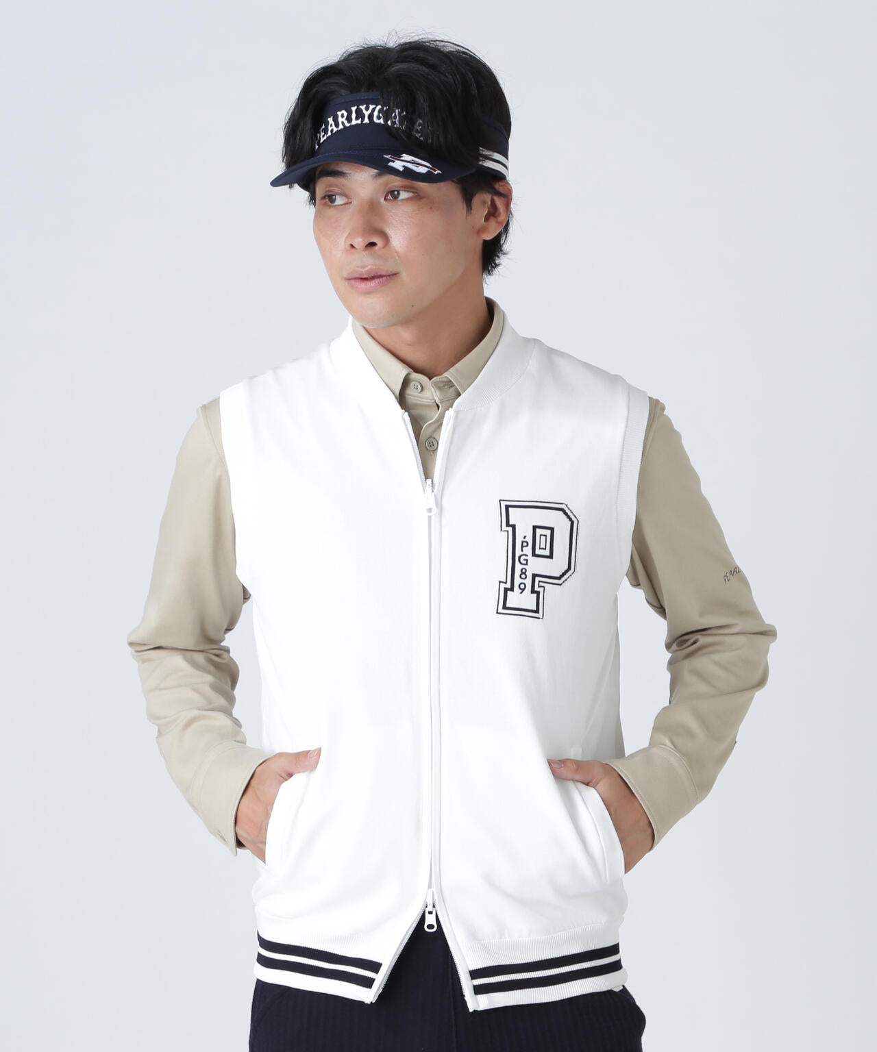 ジャガードリバーシブル フルジップニットベスト