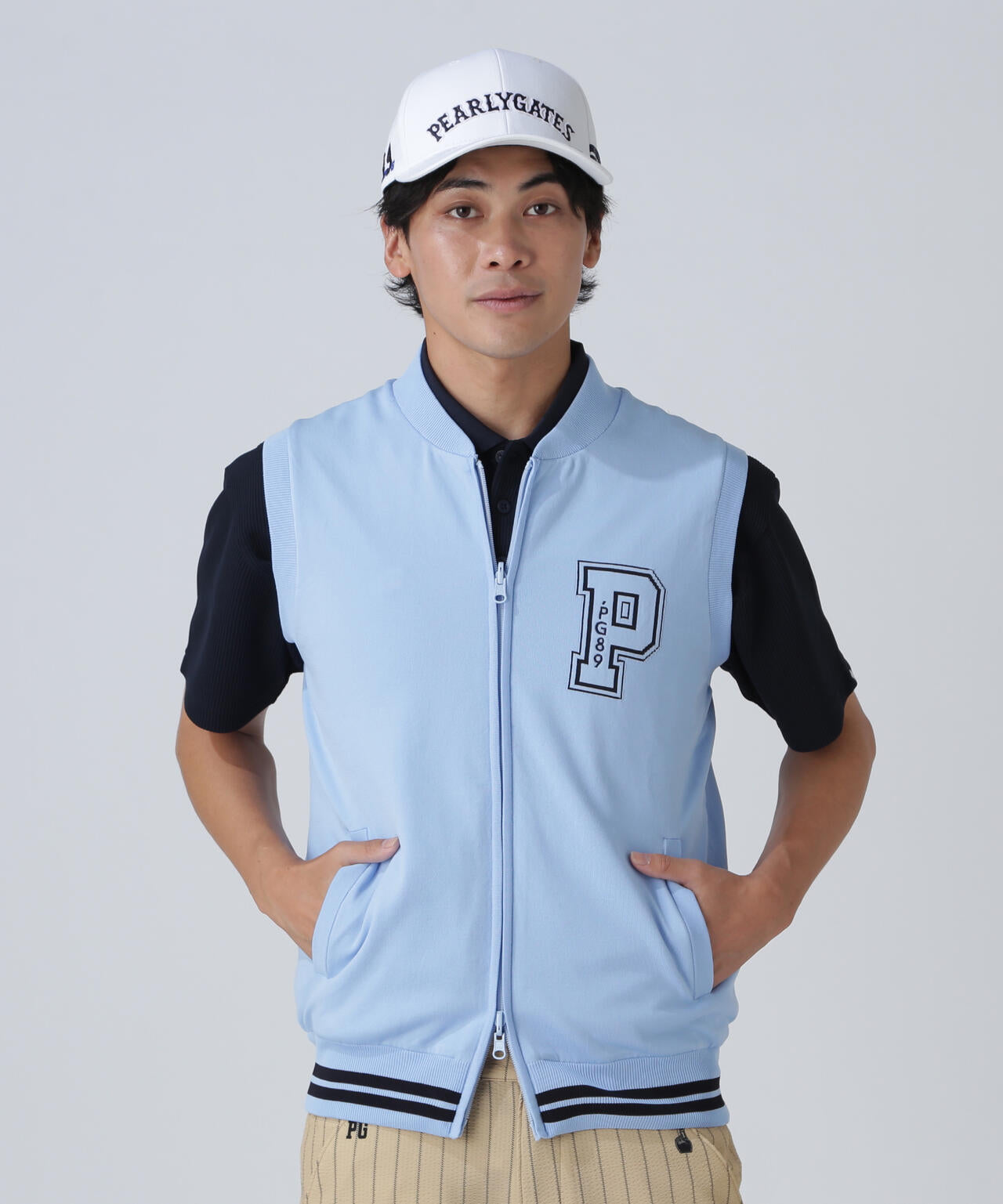 ジャガードリバーシブル フルジップニットベスト