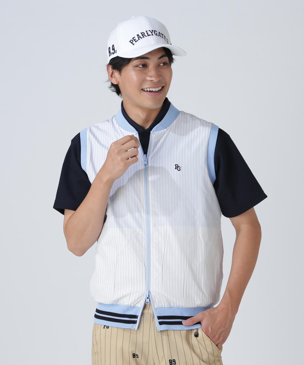 ジャガードリバーシブル フルジップニットベスト