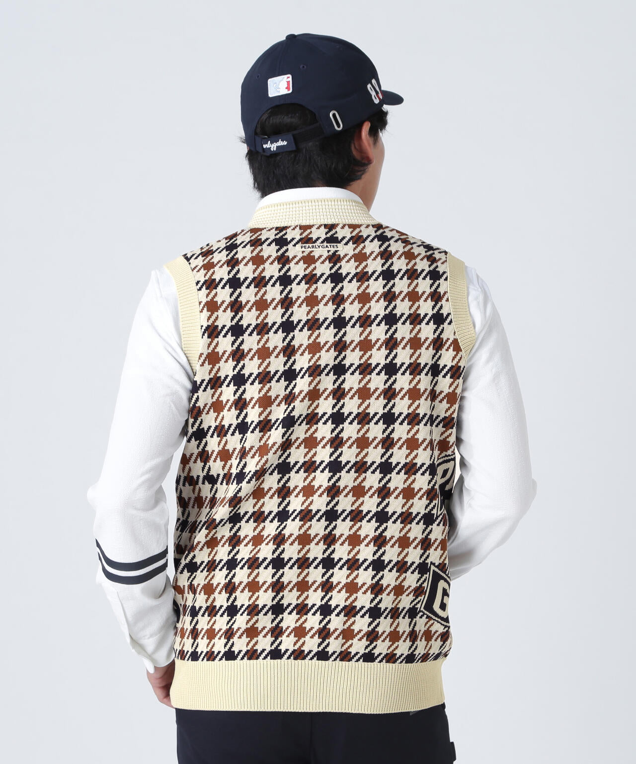 14GジャガードVネックニットベスト <ガンクラブチェック柄>