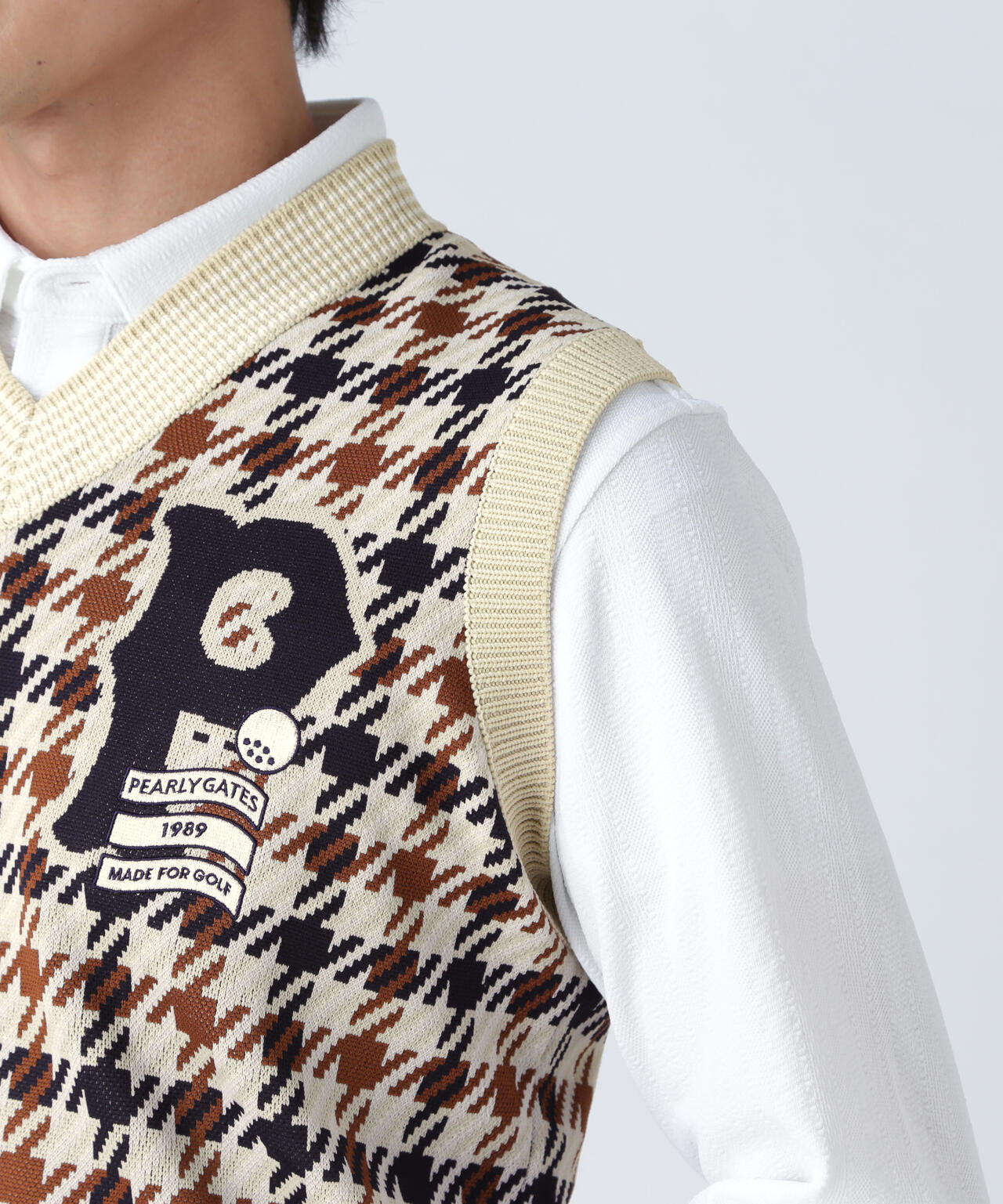 14GジャガードVネックニットベスト <ガンクラブチェック柄>