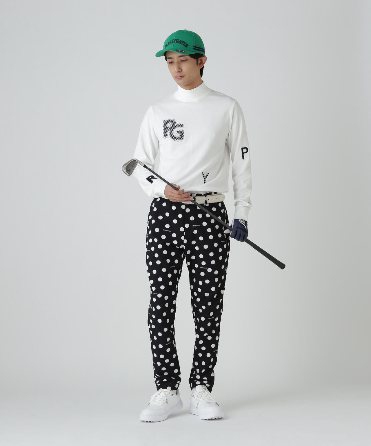 12G部分ジャガードカシミヤタッチコットンハイネックニットプルオーバー