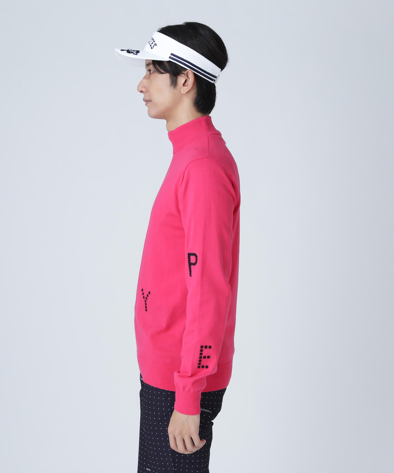 12G部分ジャガードカシミヤタッチコットンハイネックニットプルオーバー