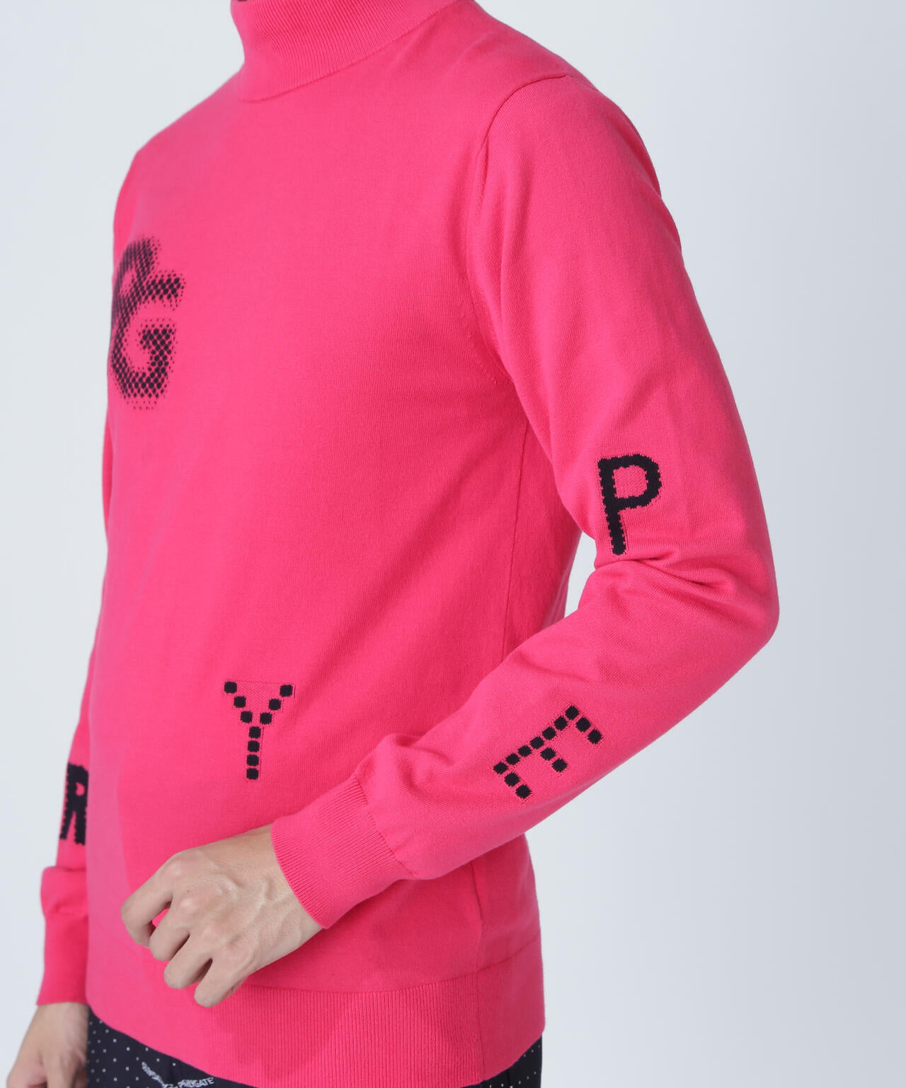 12G部分ジャガードカシミヤタッチコットンハイネックニットプルオーバー