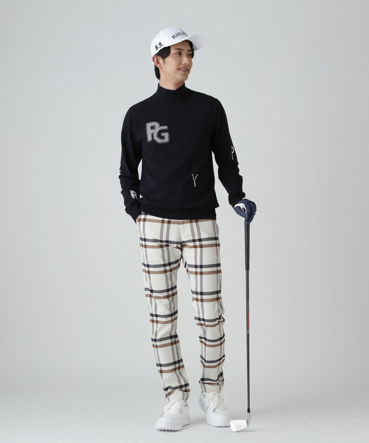 12G部分ジャガードカシミヤタッチコットンハイネックニットプルオーバー