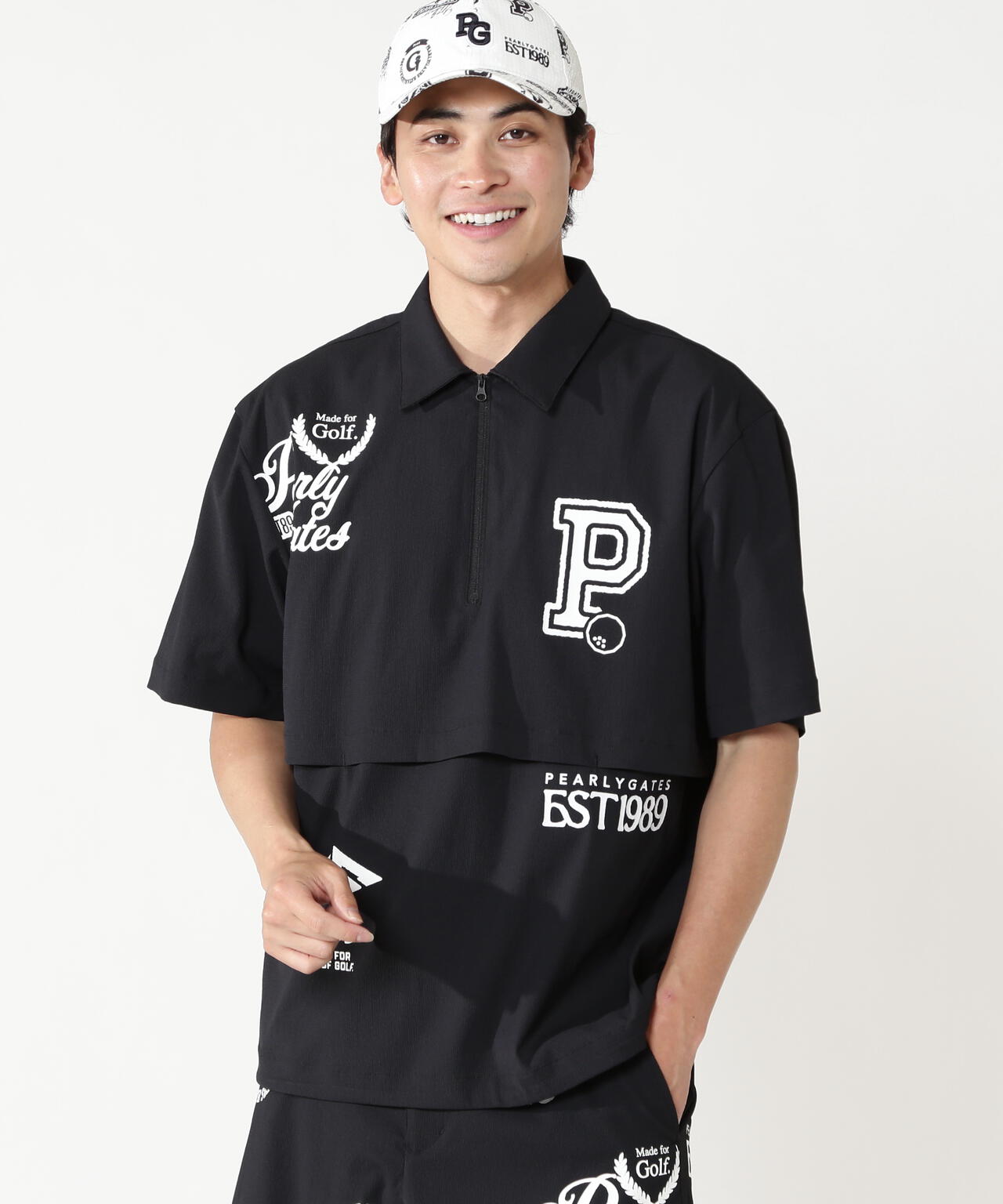 【一部店舗&公式オンライン限定】カレッジロゴPeストレッチドビー半袖ハーフジッププルオーバーシャツ